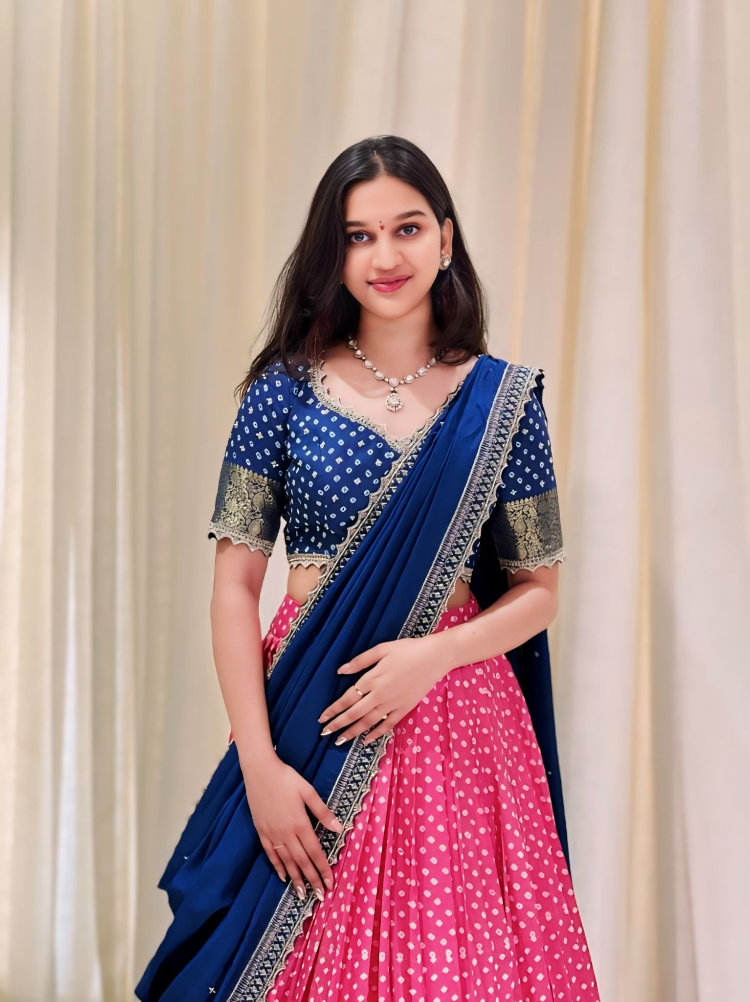 Cerulean Pink and Blue Bandhini lehenga set