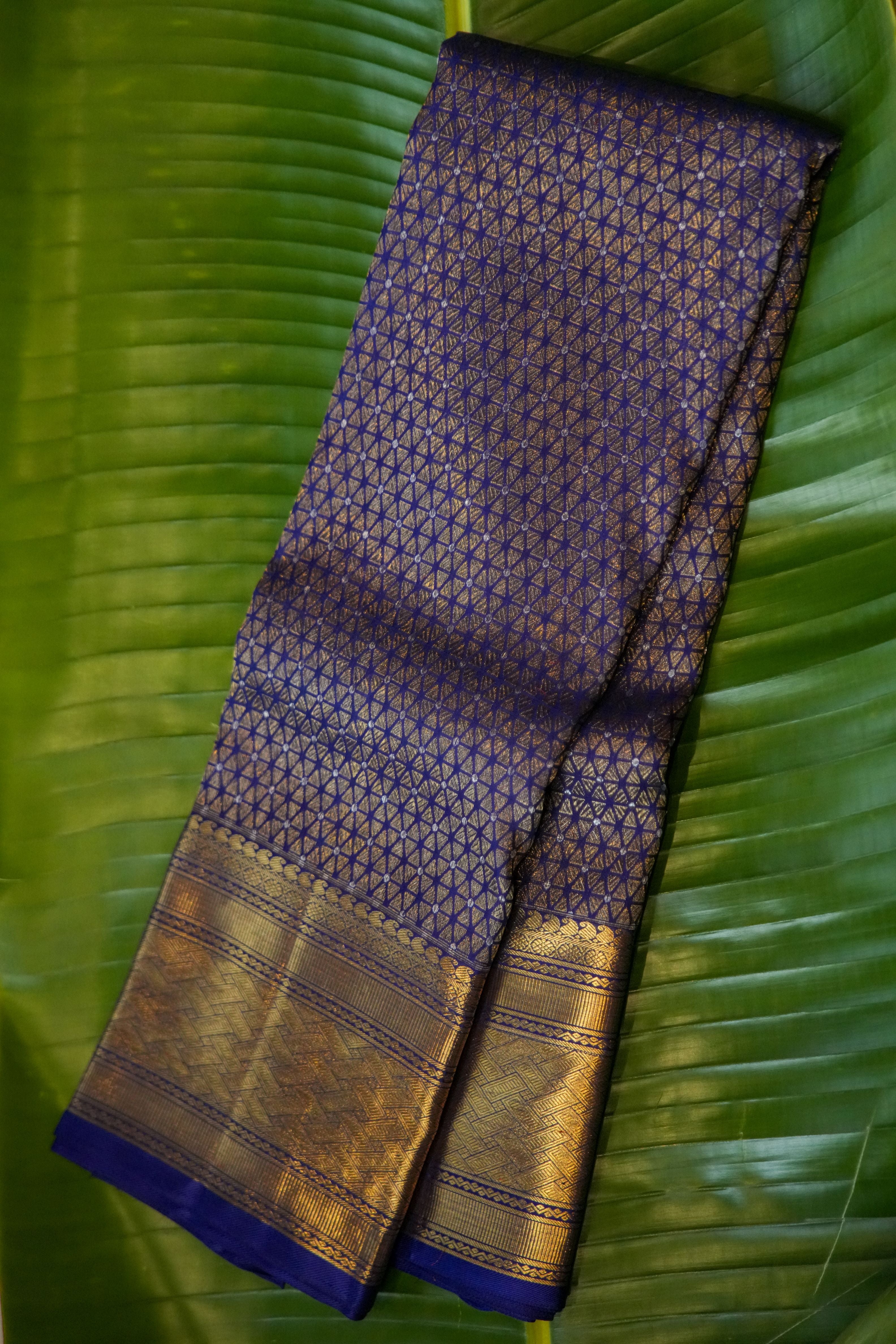 Navy Blue Kanchi saree with micro design