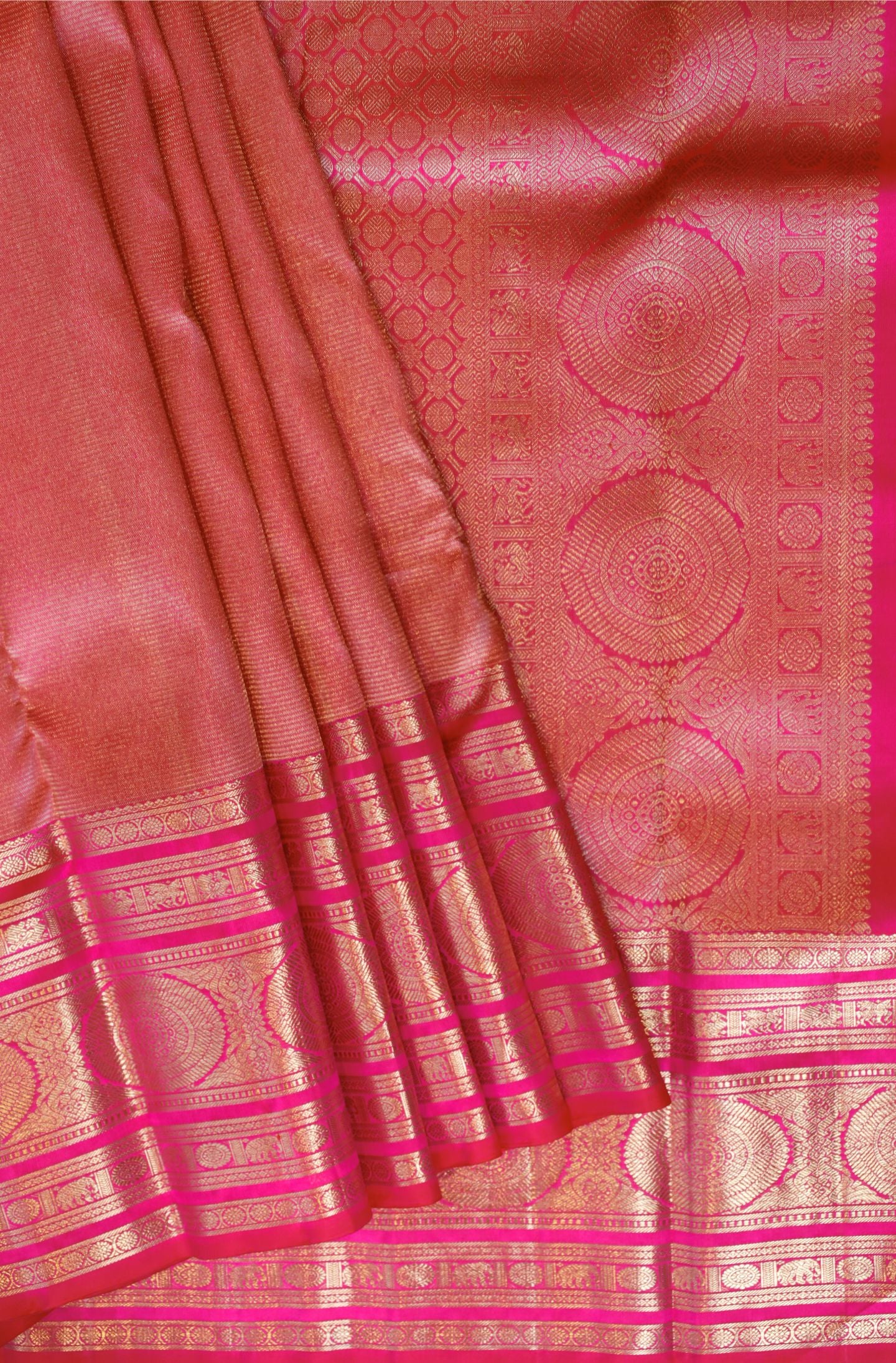 Pink Vintage Tissue Saree with Traditional Border