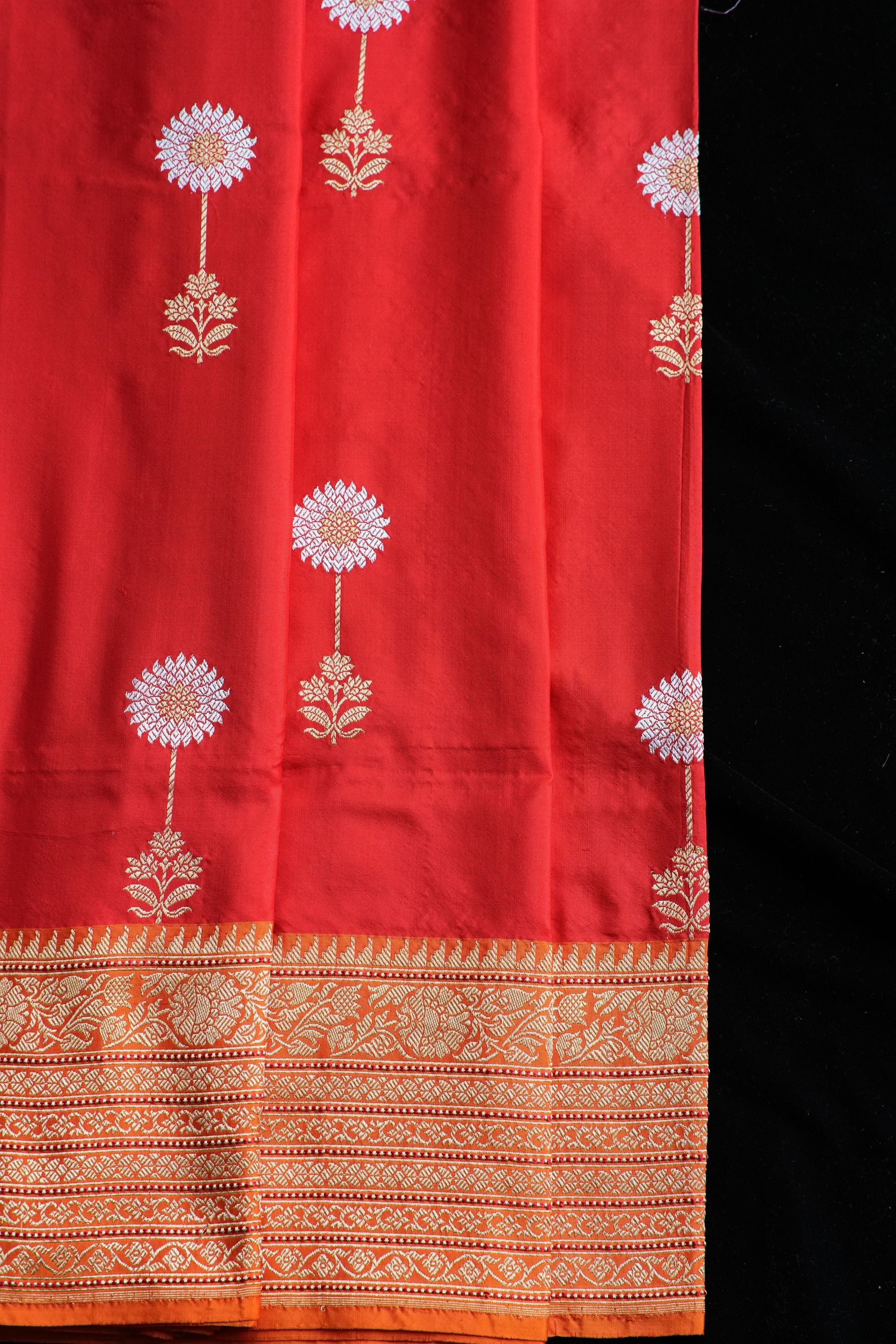 Gardinia Redish Orange Banaras Saree
