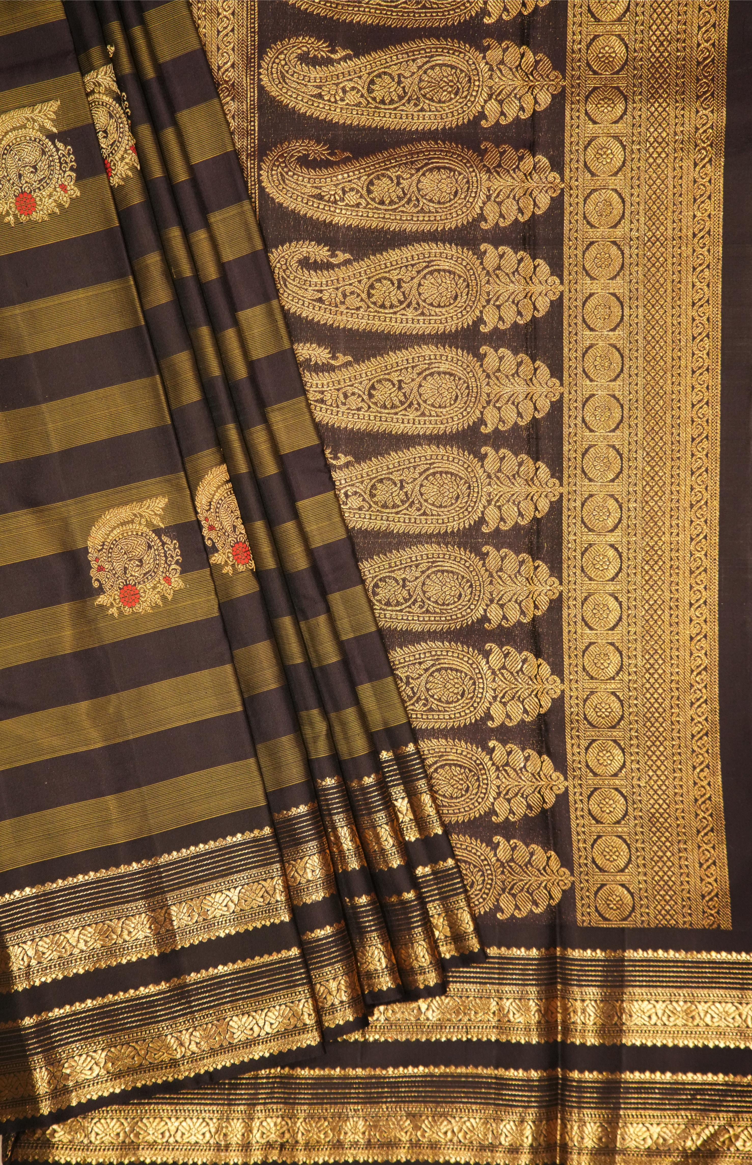 Vintage Brown and Olive Kanchi saree