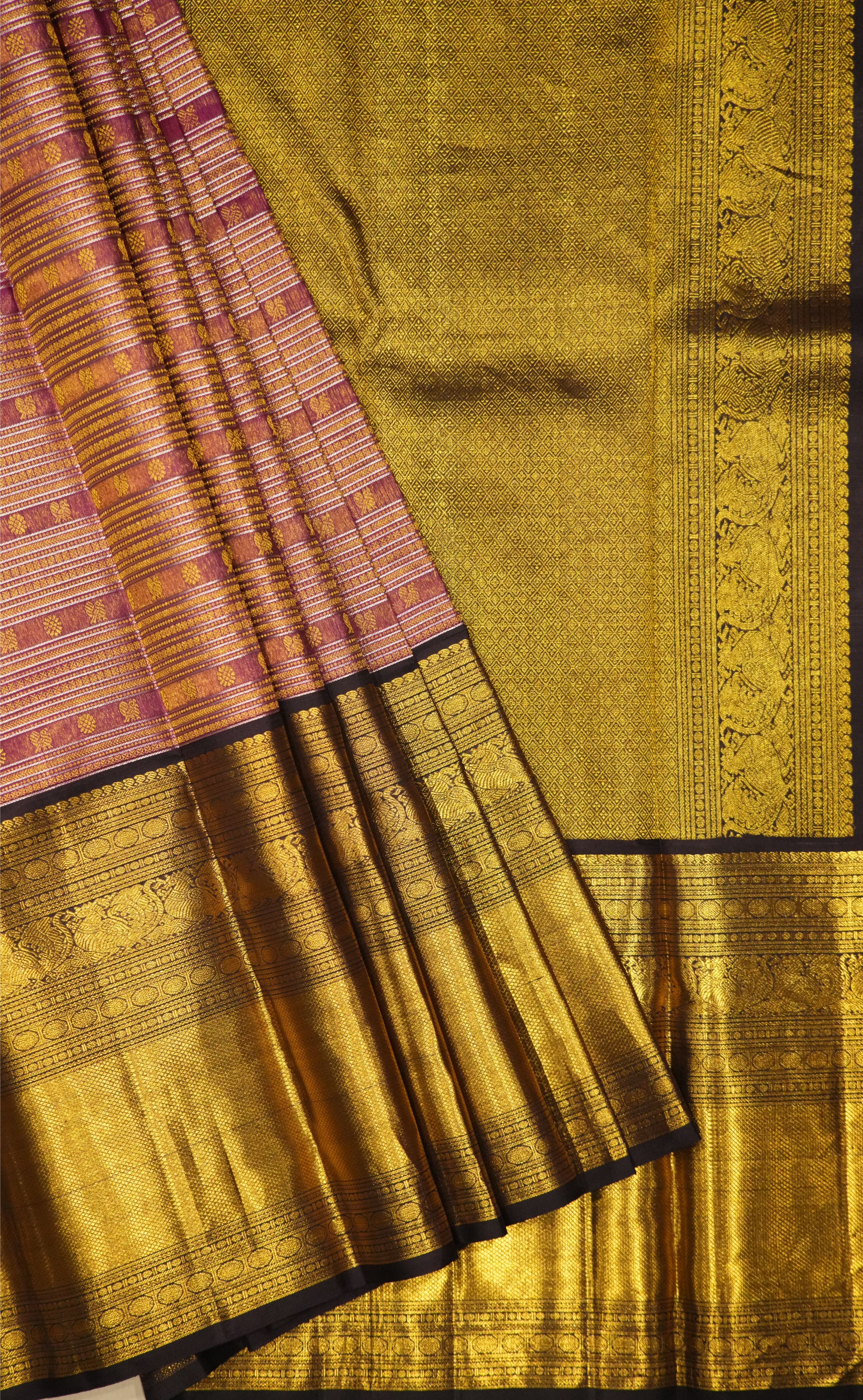 Vintage Mauve Pink Kanchi saree with Brown Border