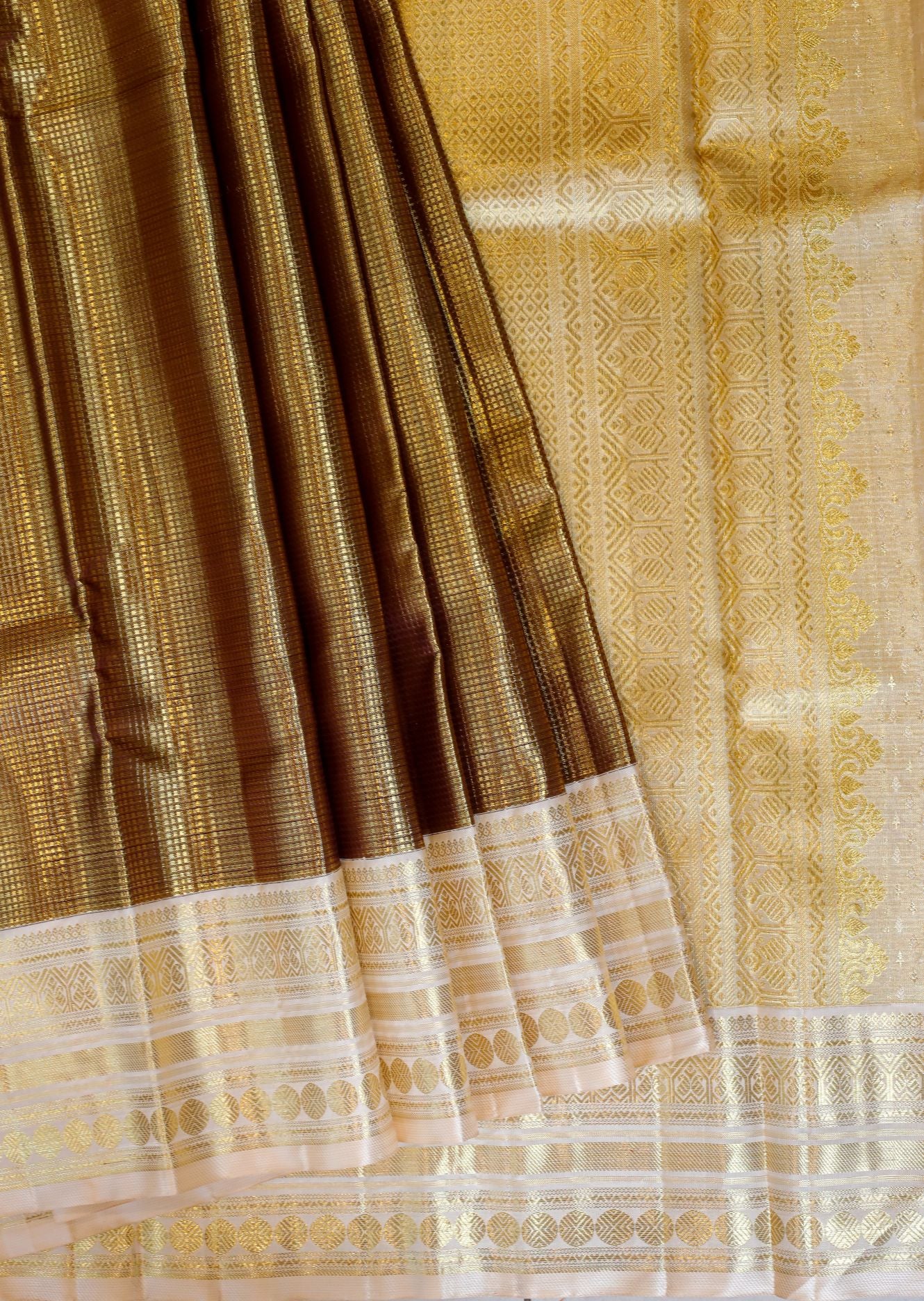 Antique Gold Kanchi Saree with Ivory Border