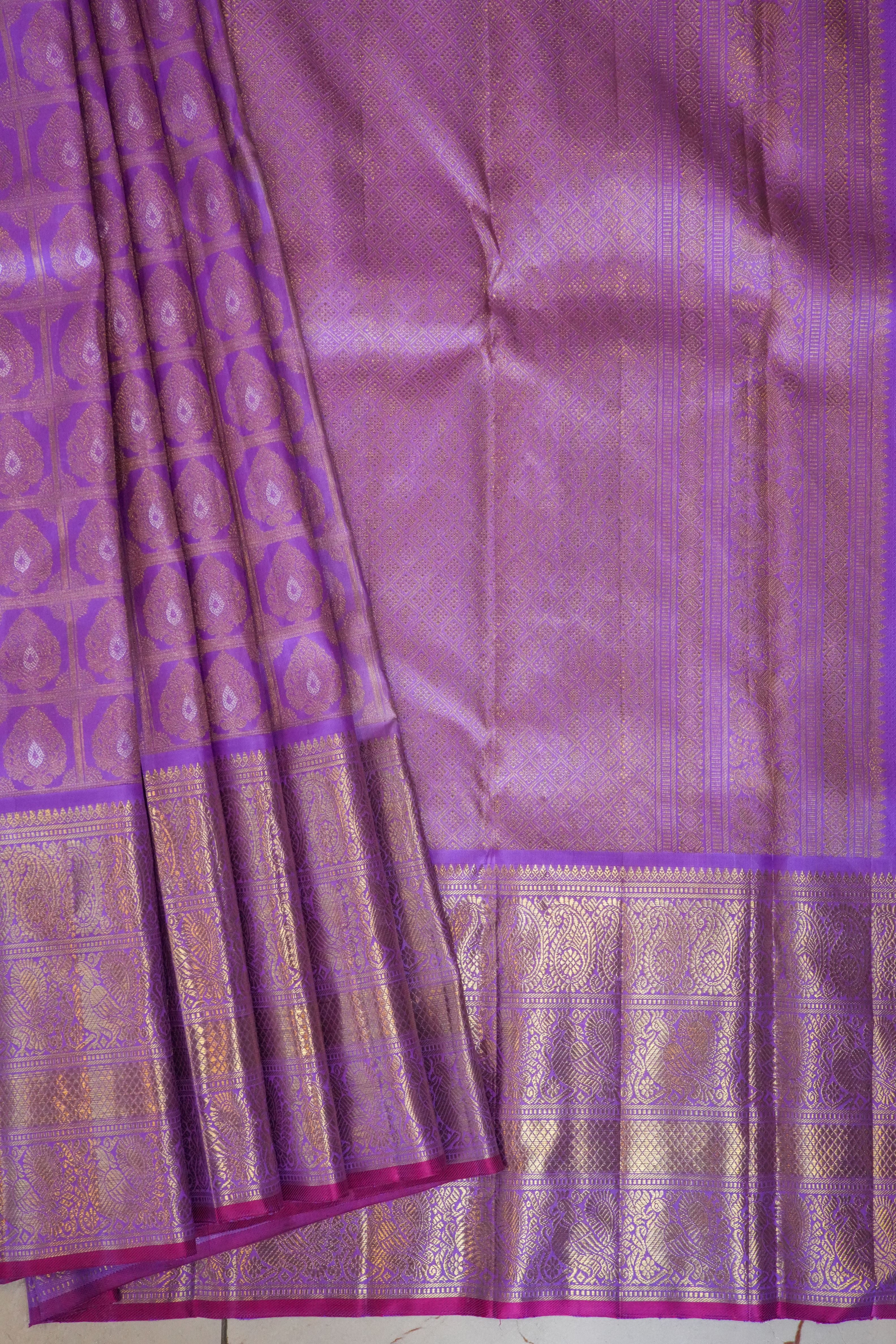 Vintage Lavender Kanchi Saree with Checks