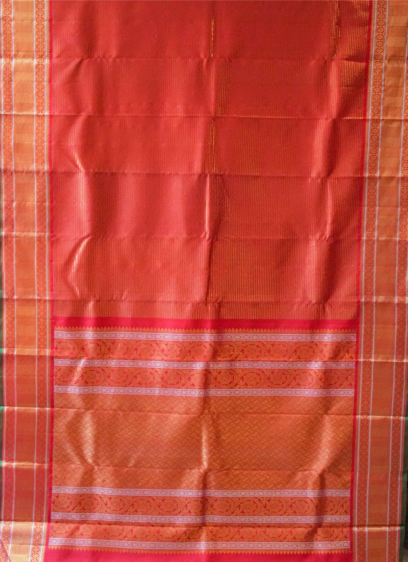 Red Vintage Kanchi saree with Green selvedge