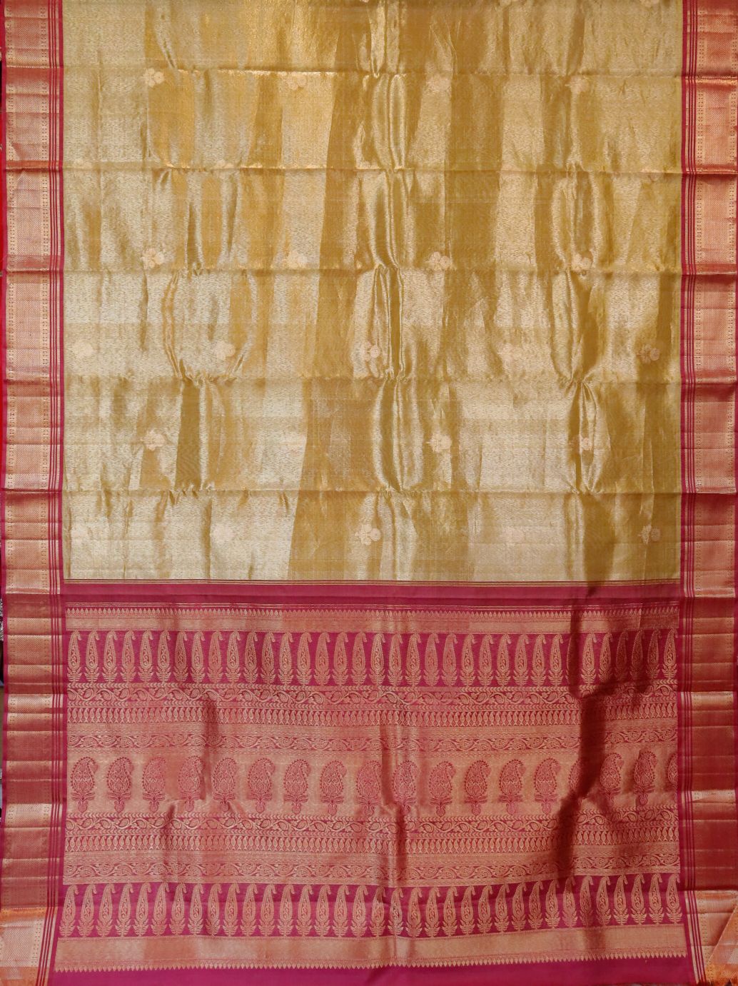 Gold Tissue Kanchi saree with Wine Border