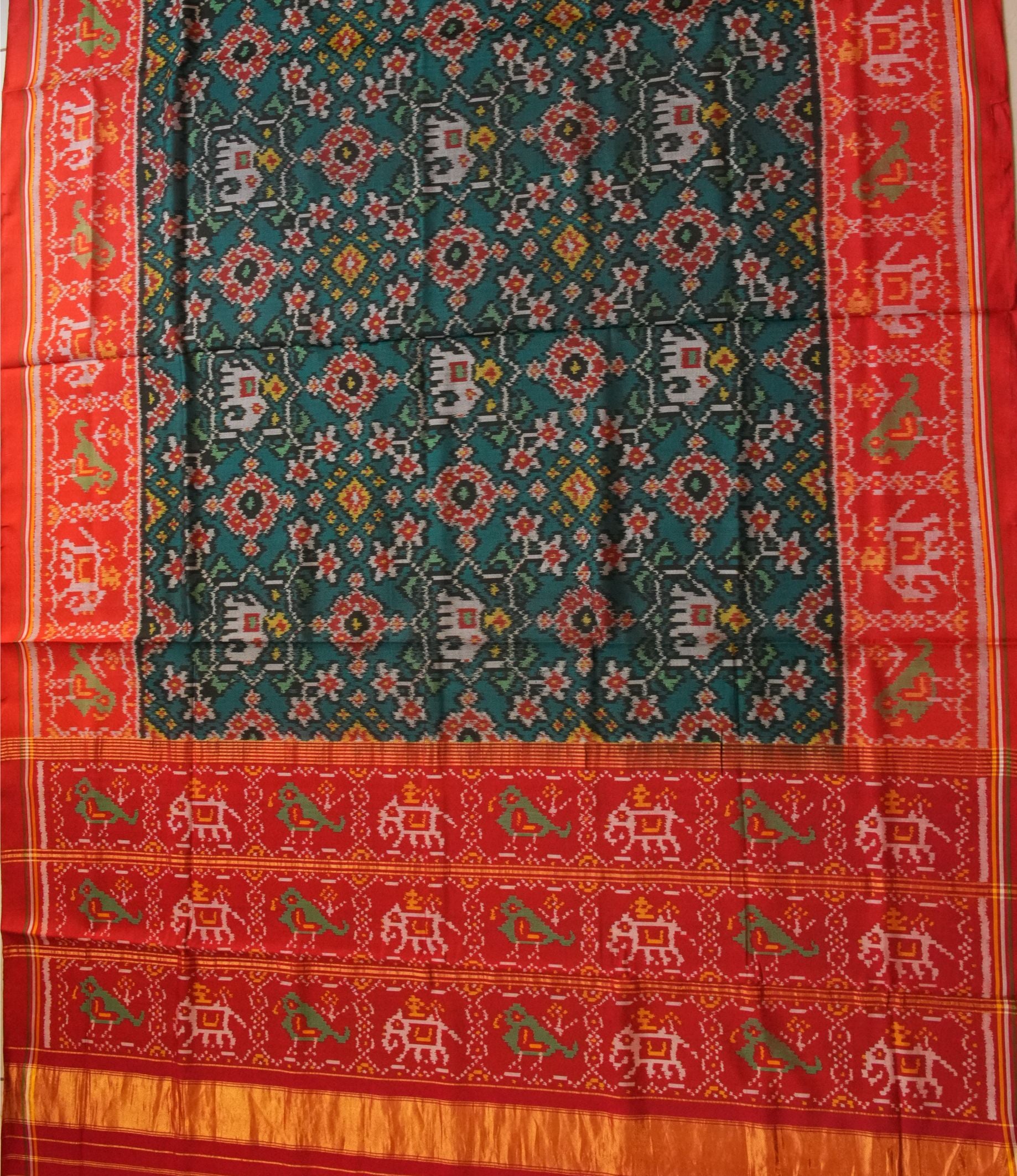 Utsava Green & Red Patola Saree