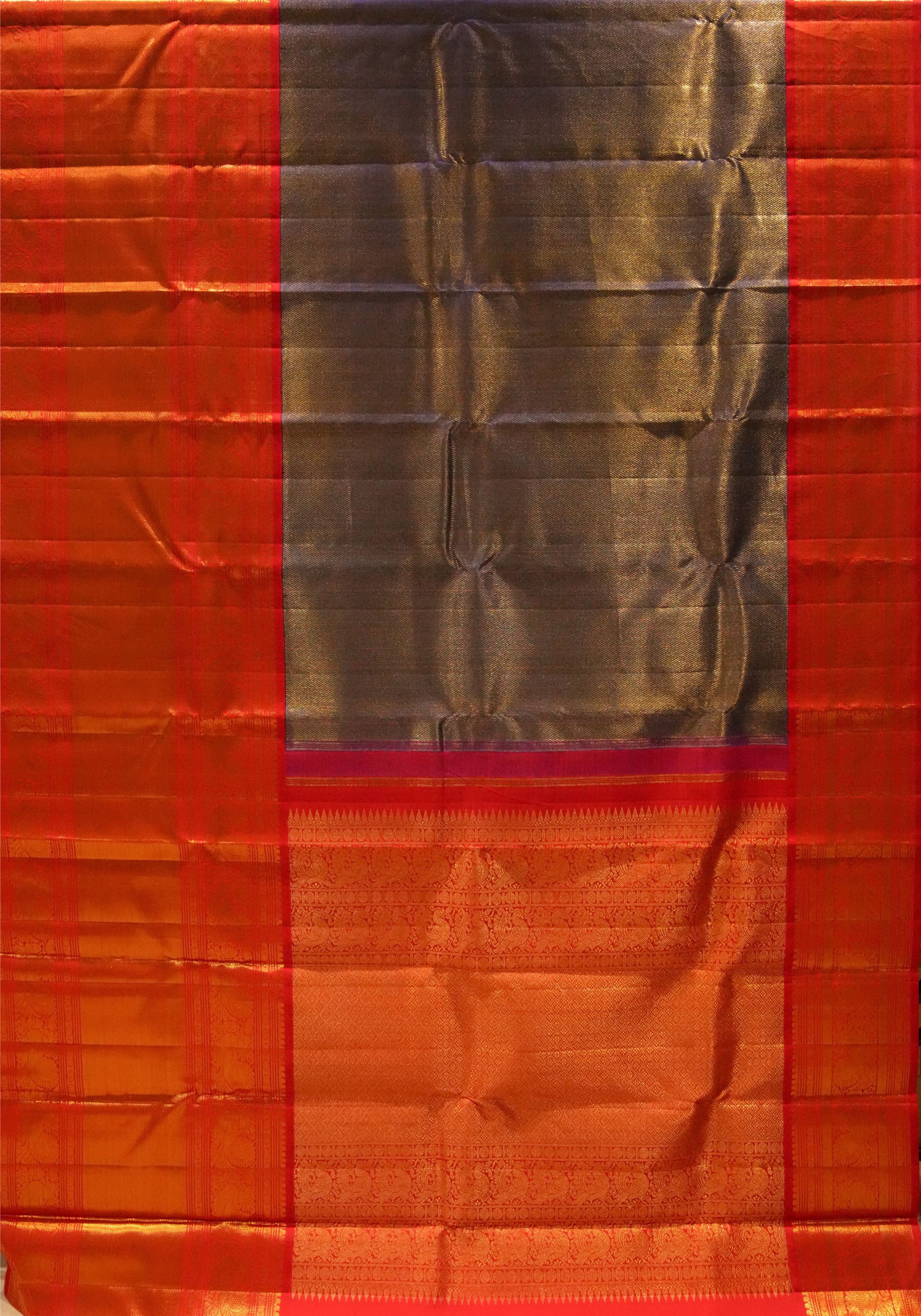 Dark Purple Tissue Kanchi Saree with Red Border