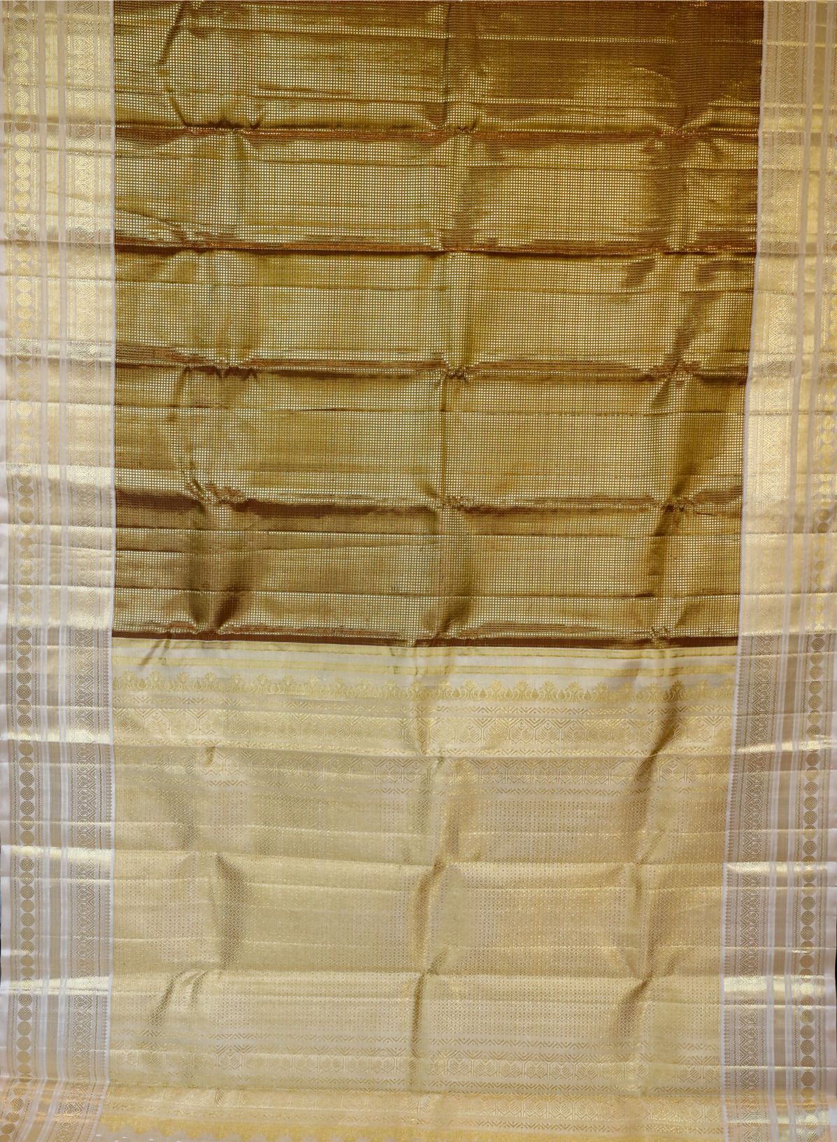 Antique Gold Kanchi Saree with Ivory Border