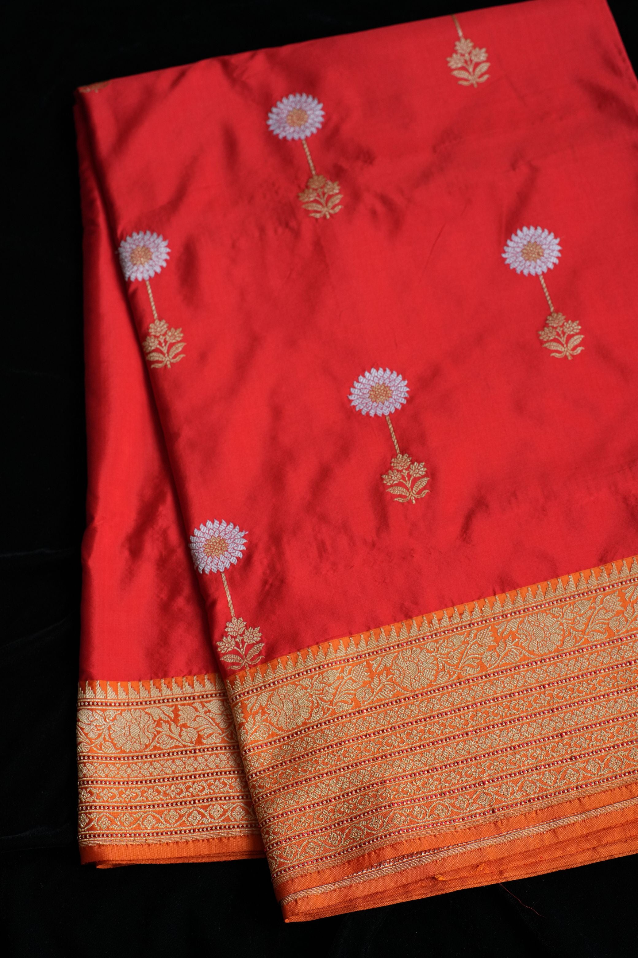 Gardinia Redish Orange Banaras Saree