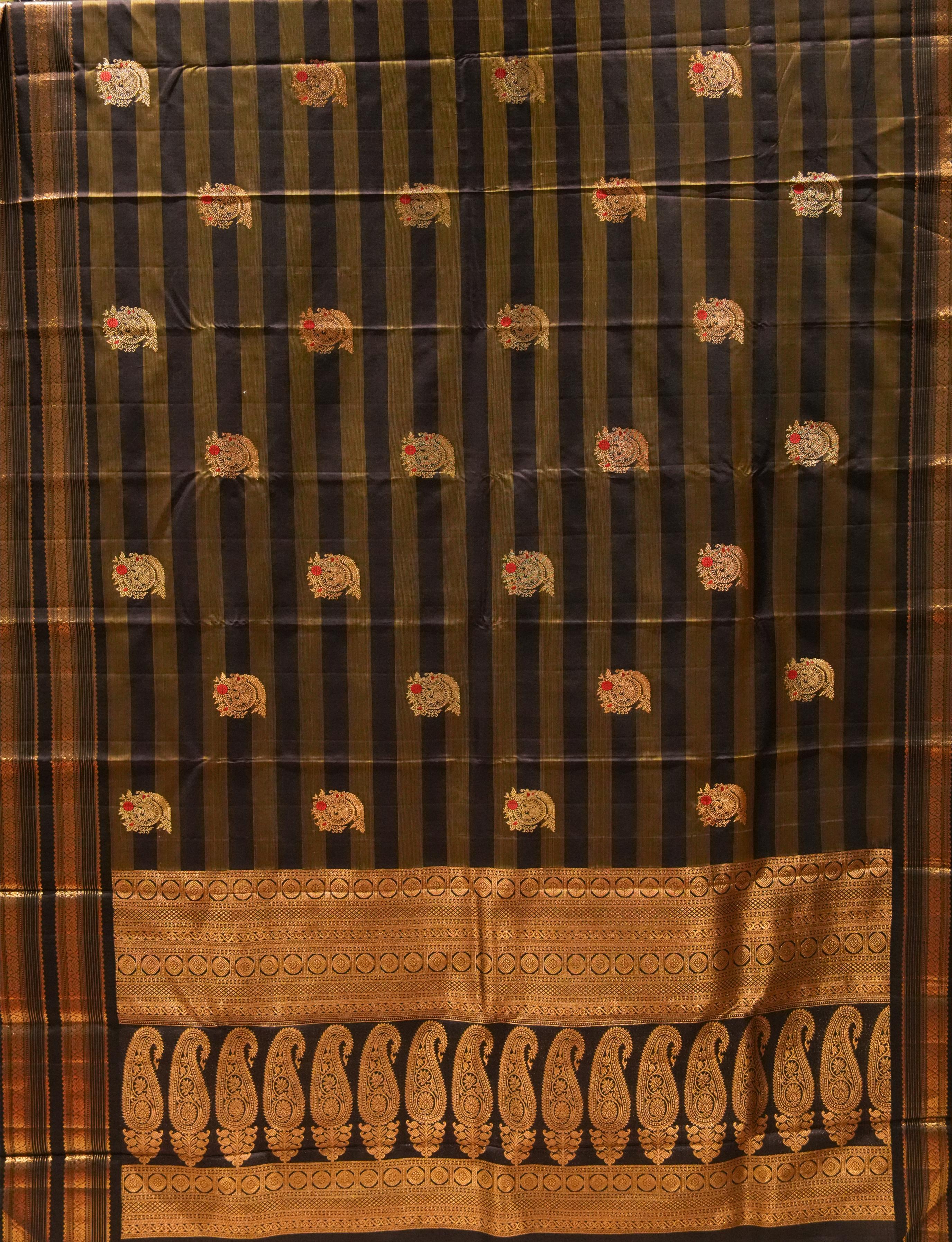 Vintage Brown and Olive Kanchi saree