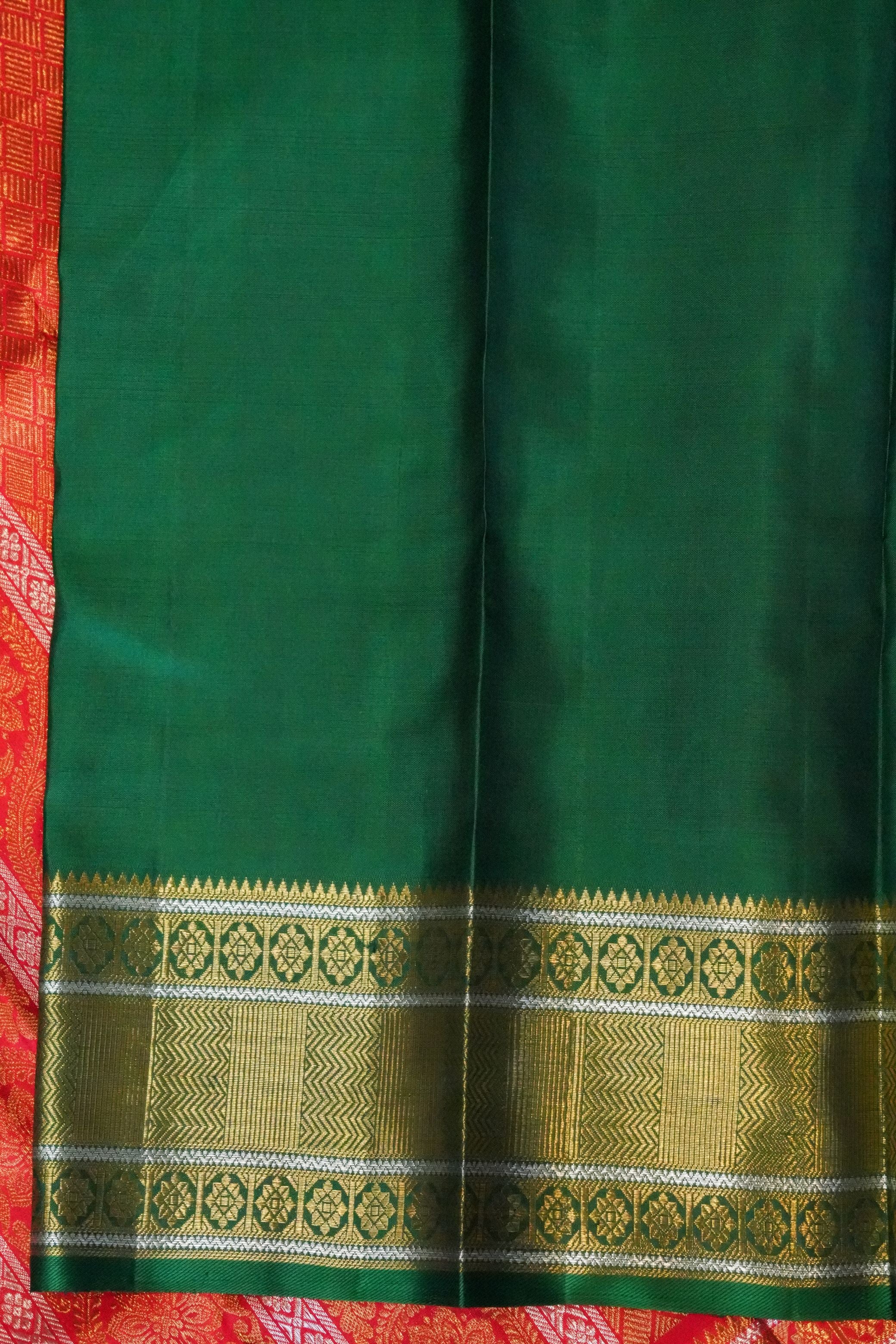 Red Vintage Kanchi saree with Green selvedge