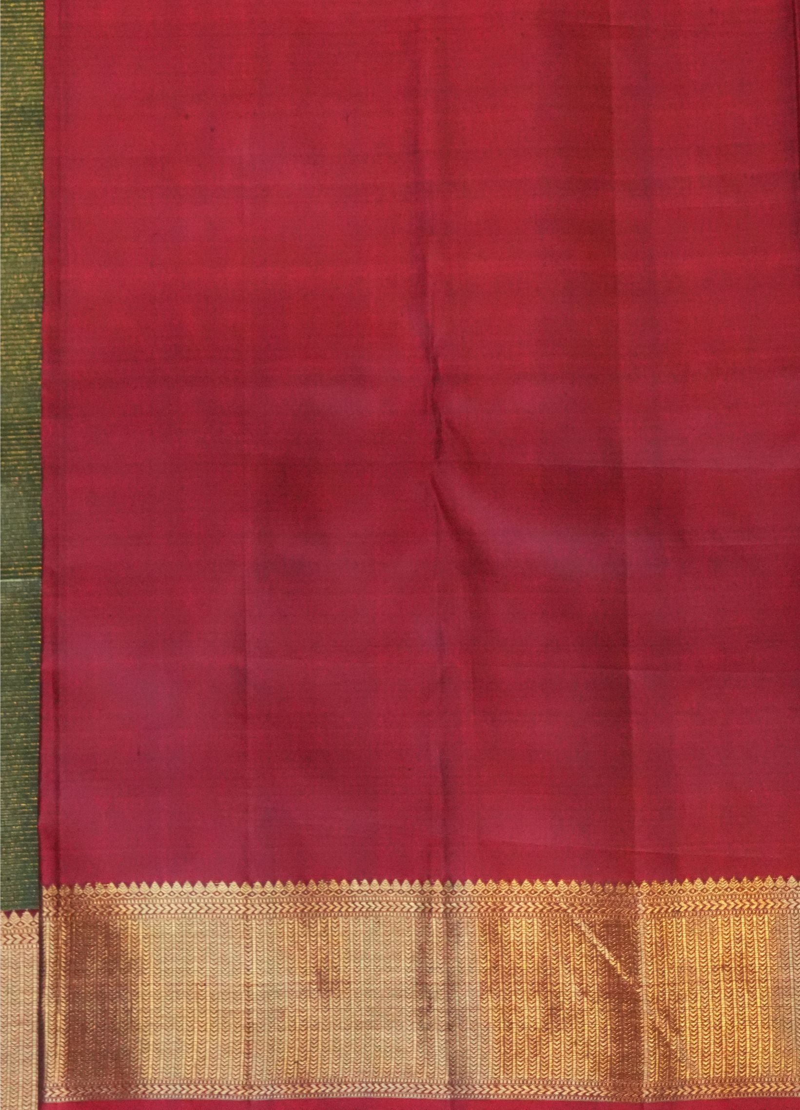 Dark Green Vintage Saree with Red Border