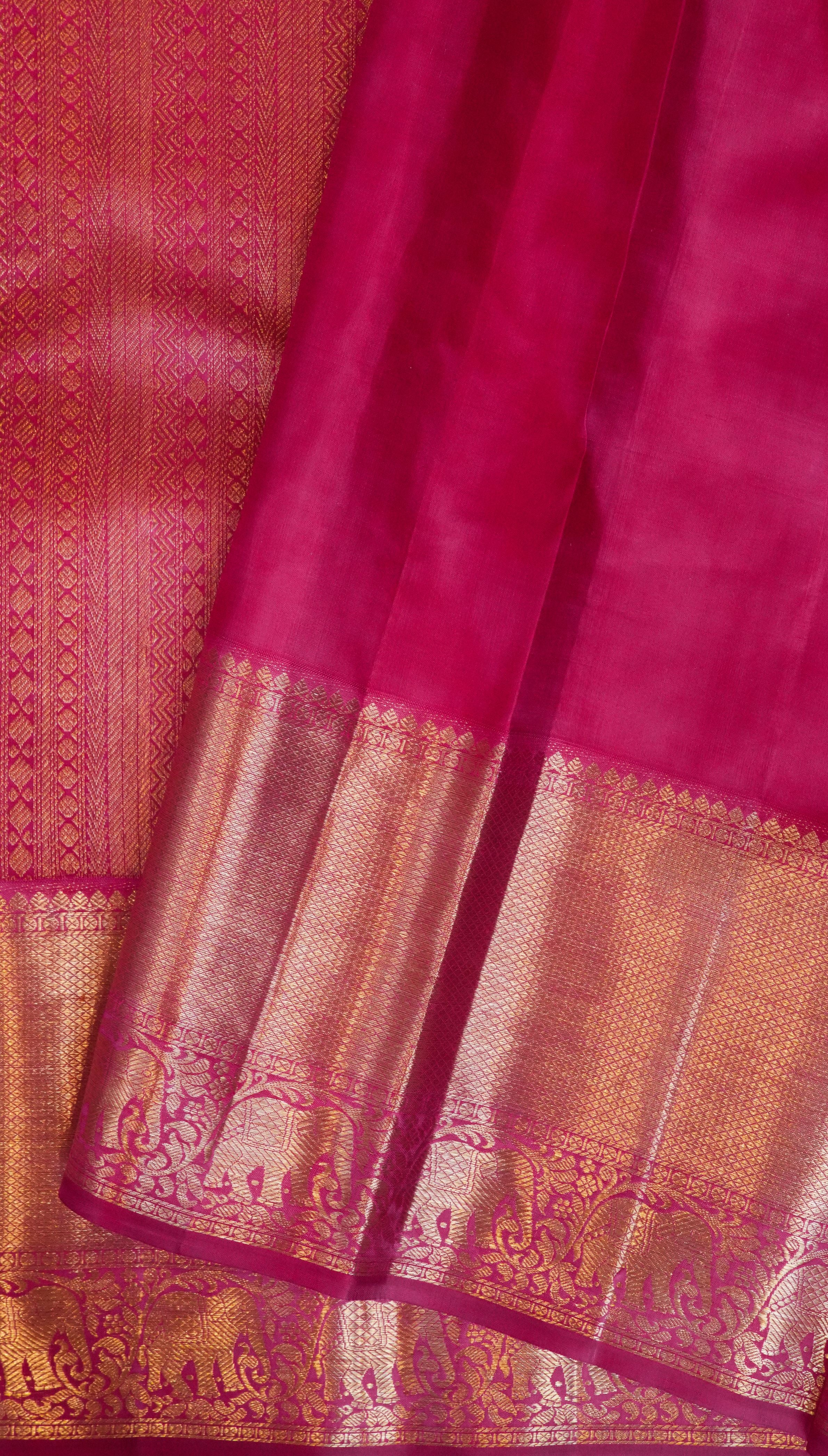 Yellow Gold Kanchi Pattu saree with Pink border