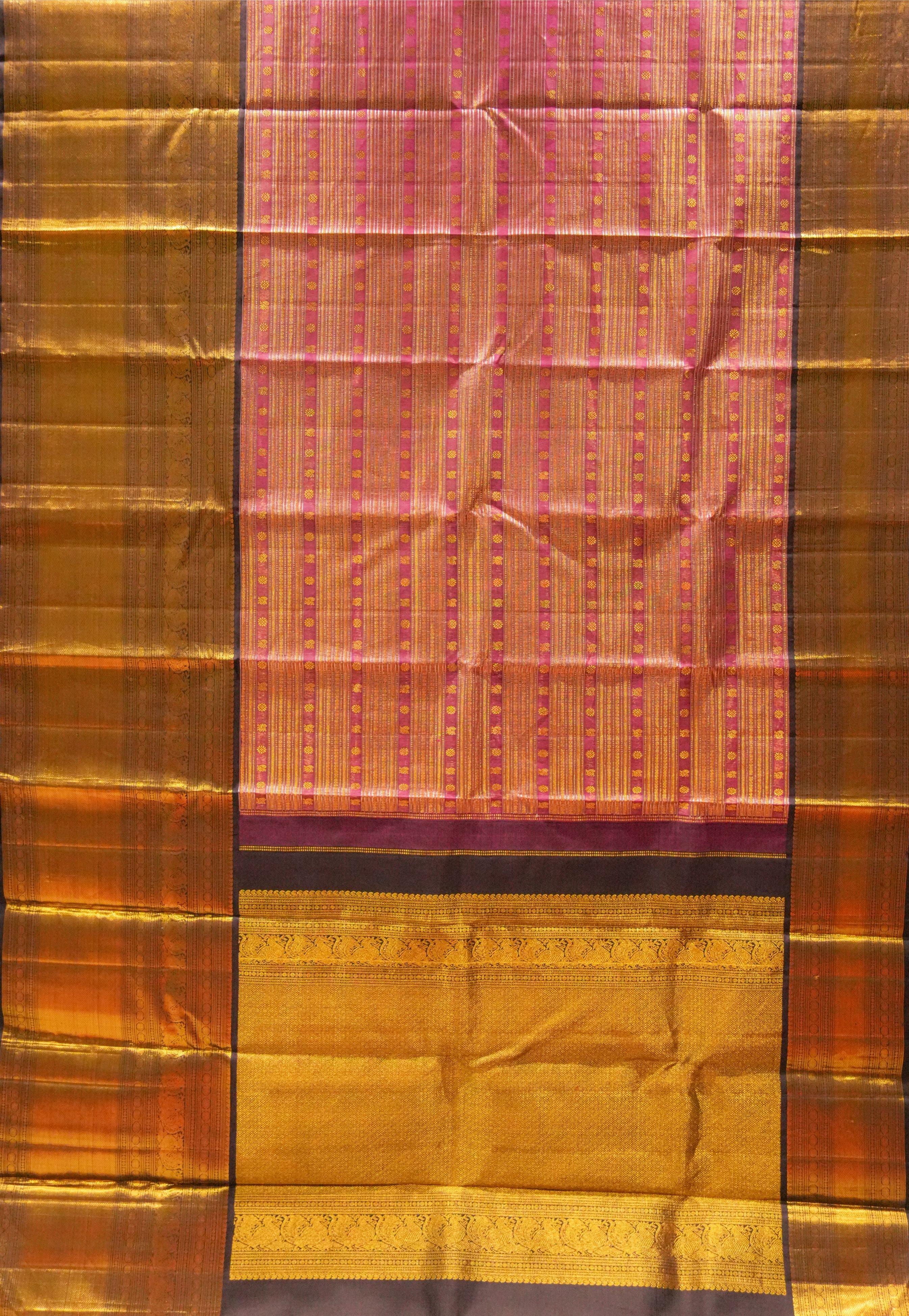 Vintage Mauve Pink Kanchi saree with Brown Border