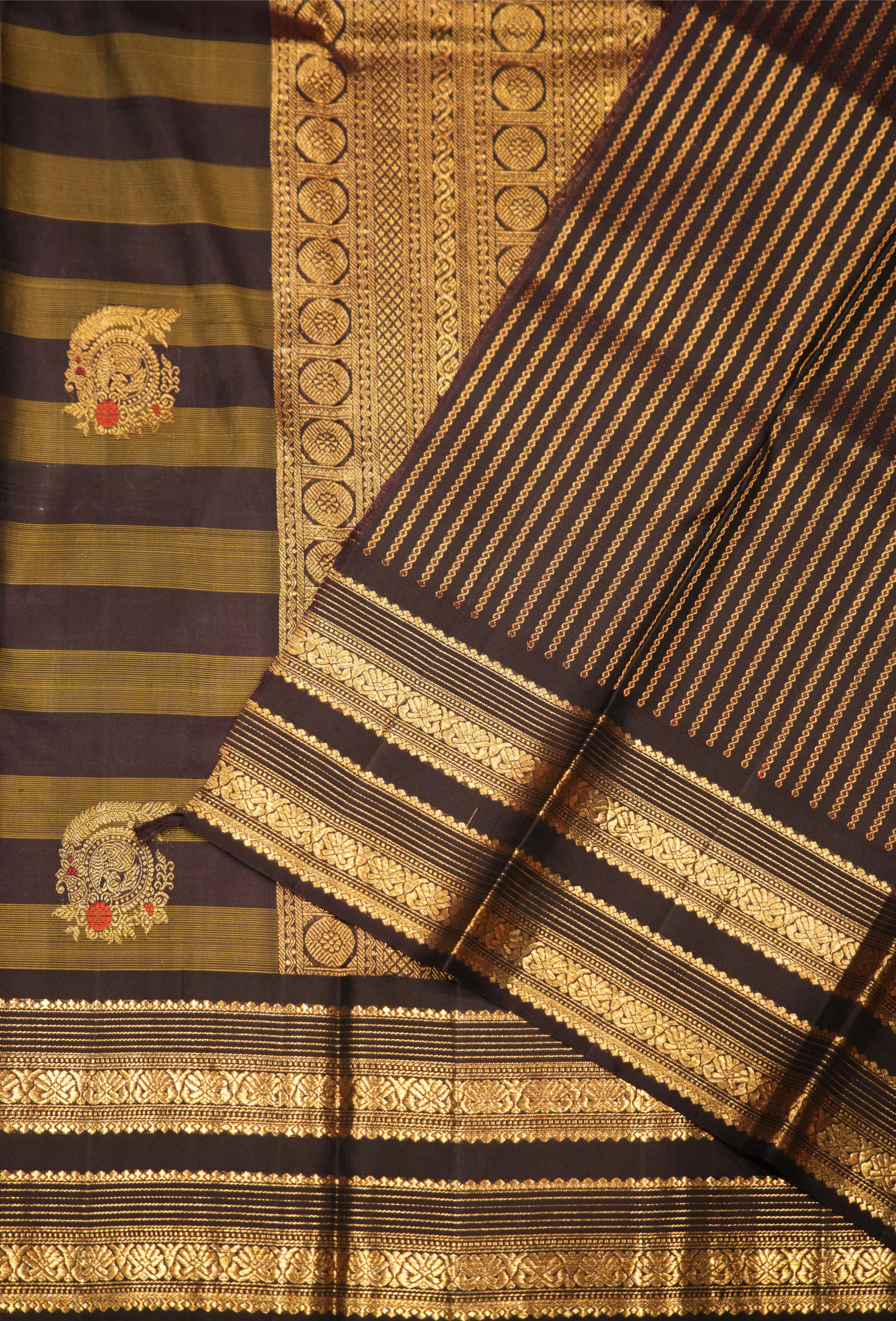 Vintage Brown and Olive Kanchi saree