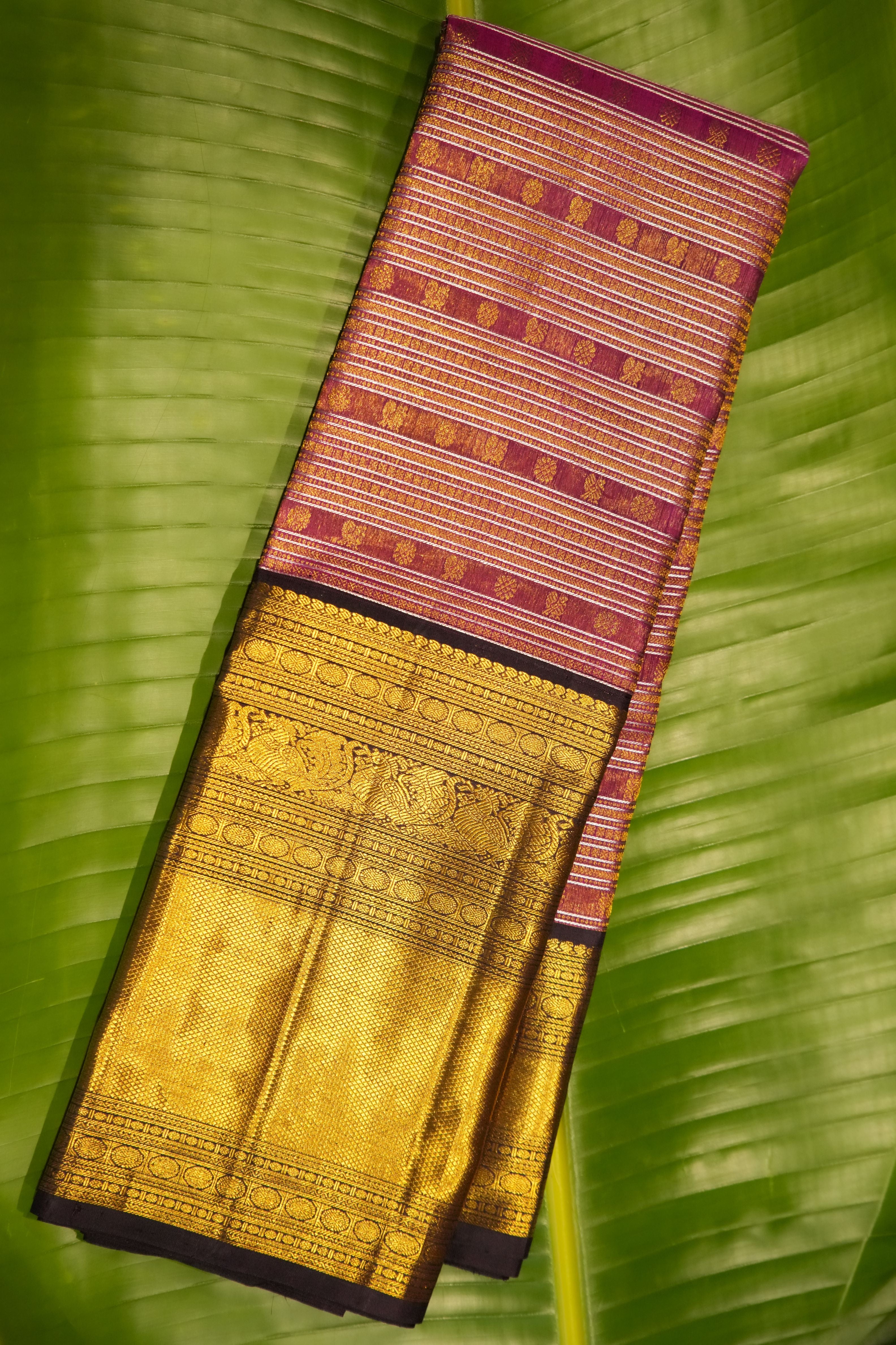 Vintage Mauve Pink Kanchi saree with Brown Border