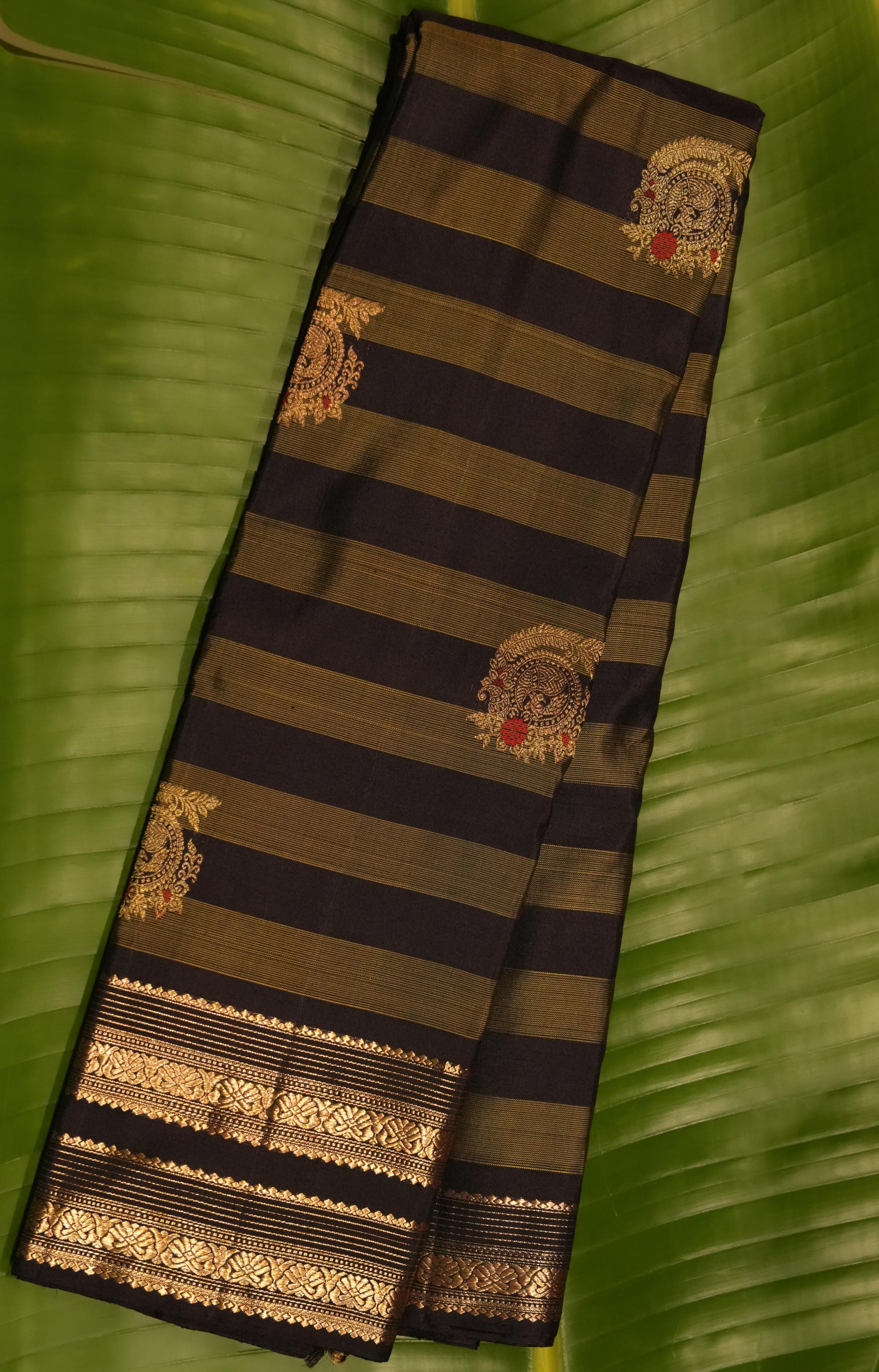 Vintage Brown and Olive Kanchi saree