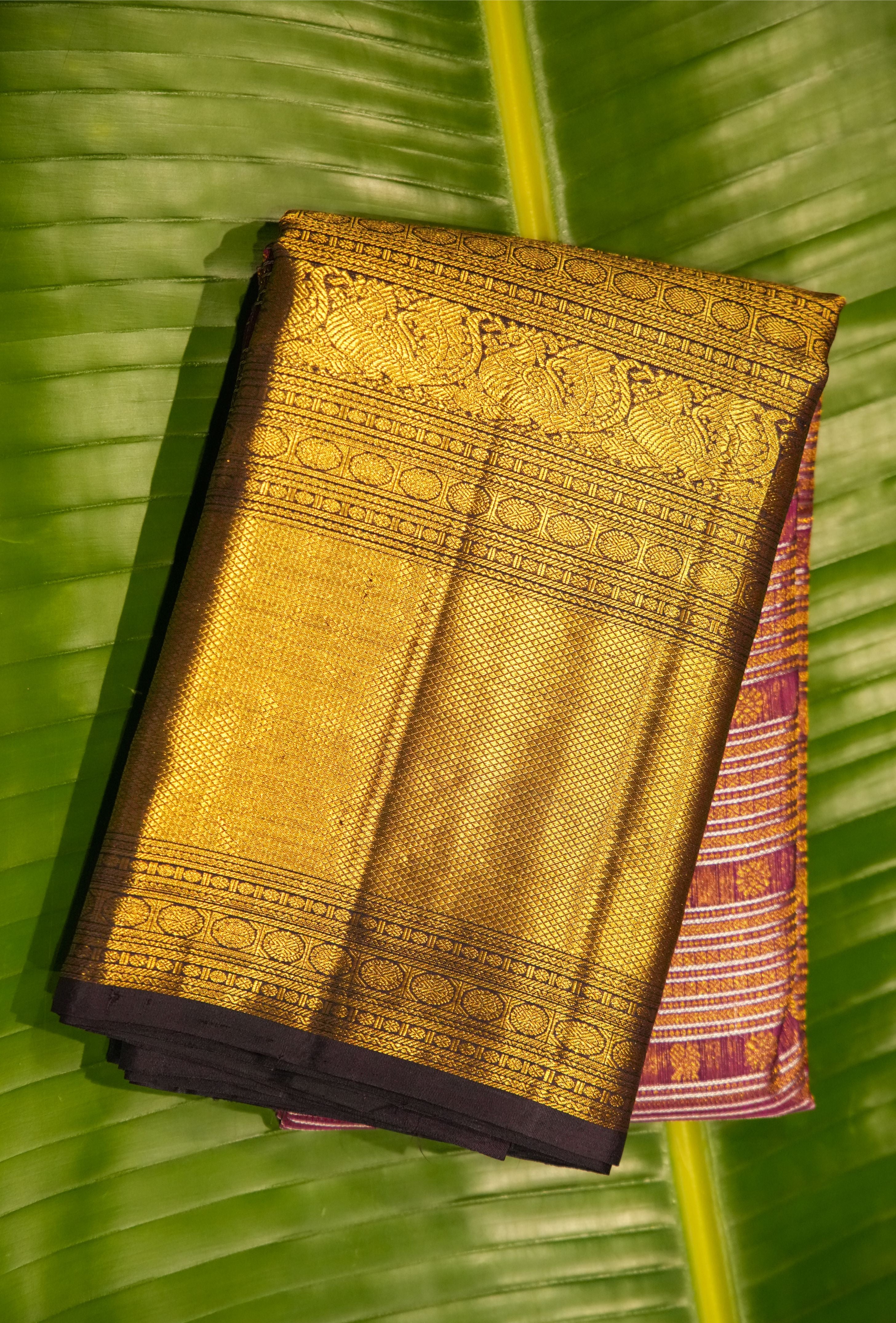 Vintage Mauve Pink Kanchi saree with Brown Border