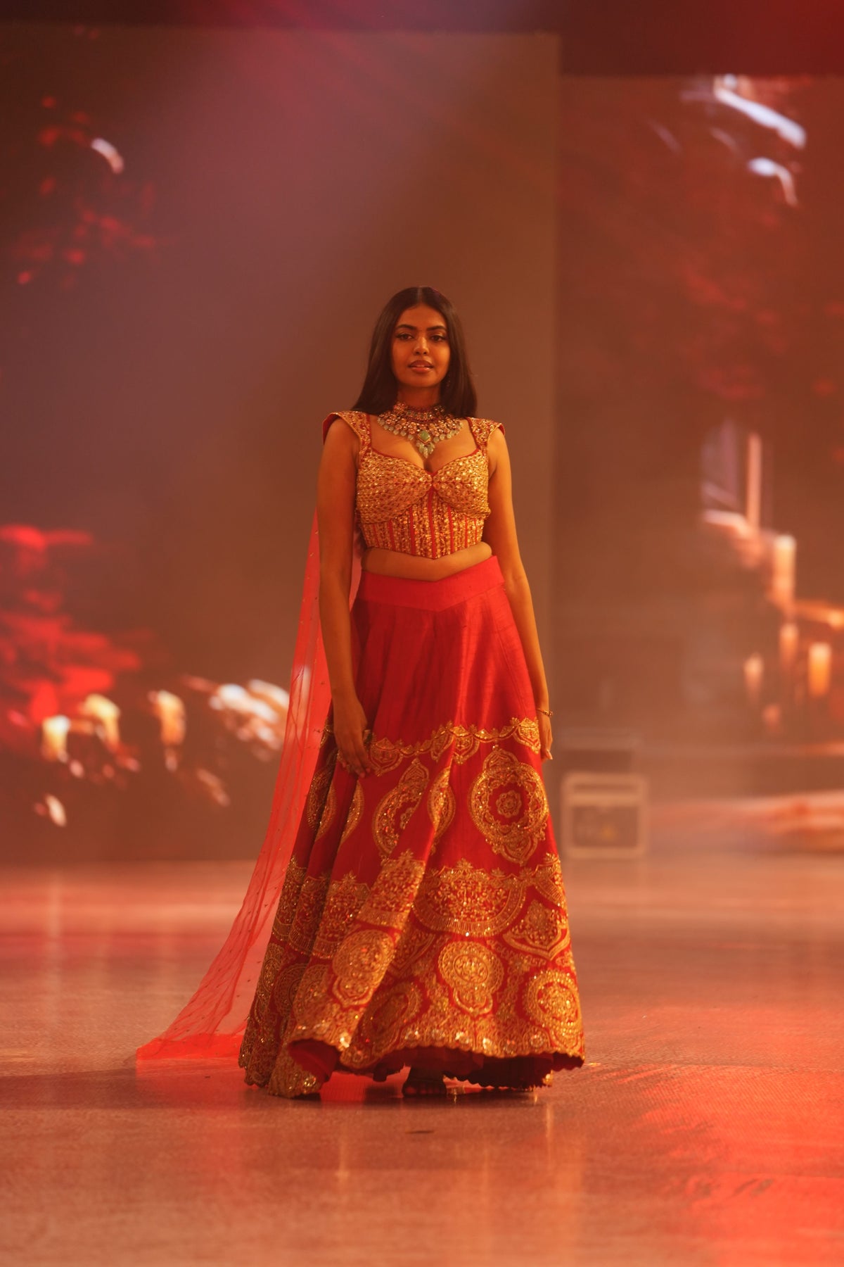 RED RAJYA CORSET LEHANGA