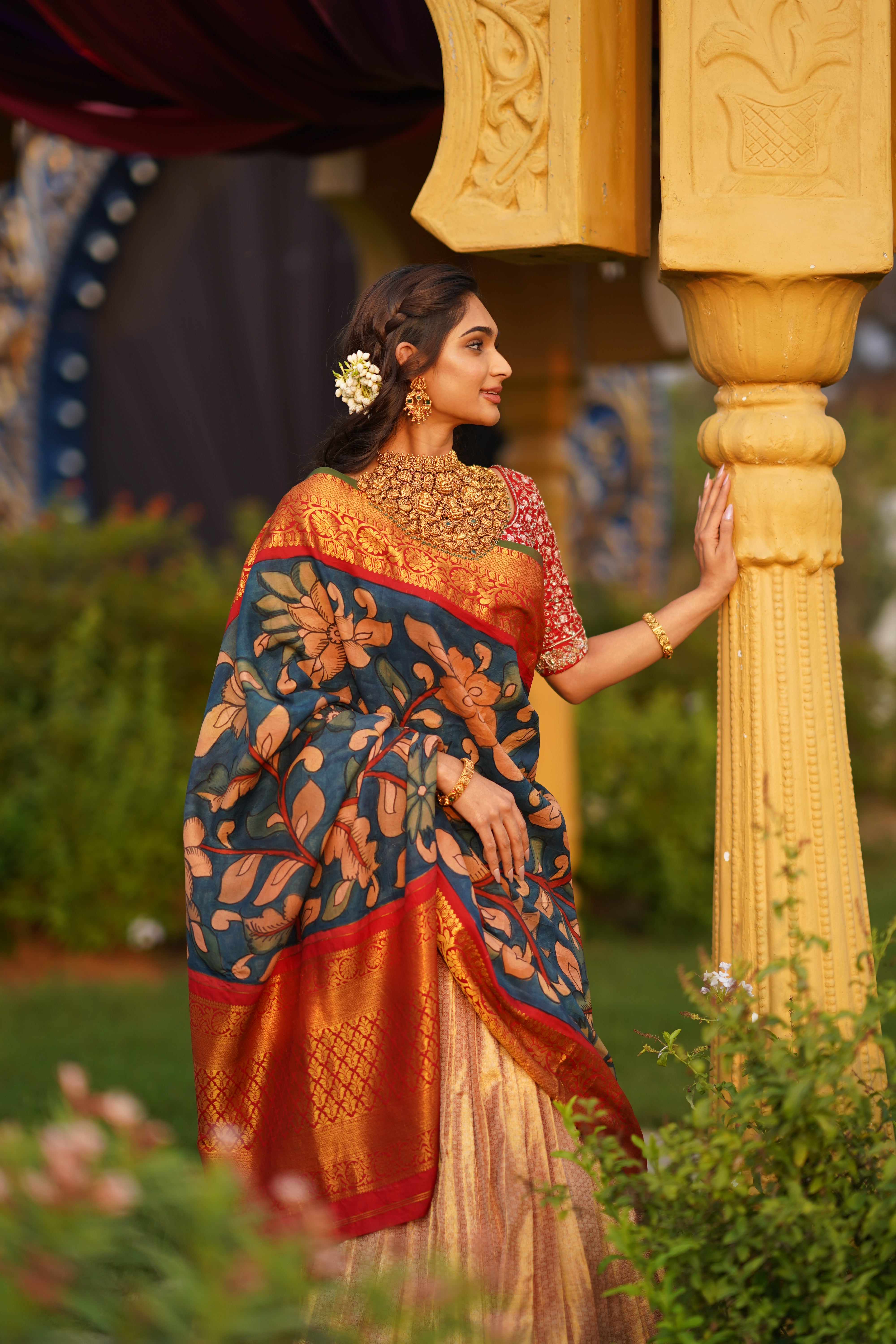 Flourish Red and Gold Pattu lehenga set