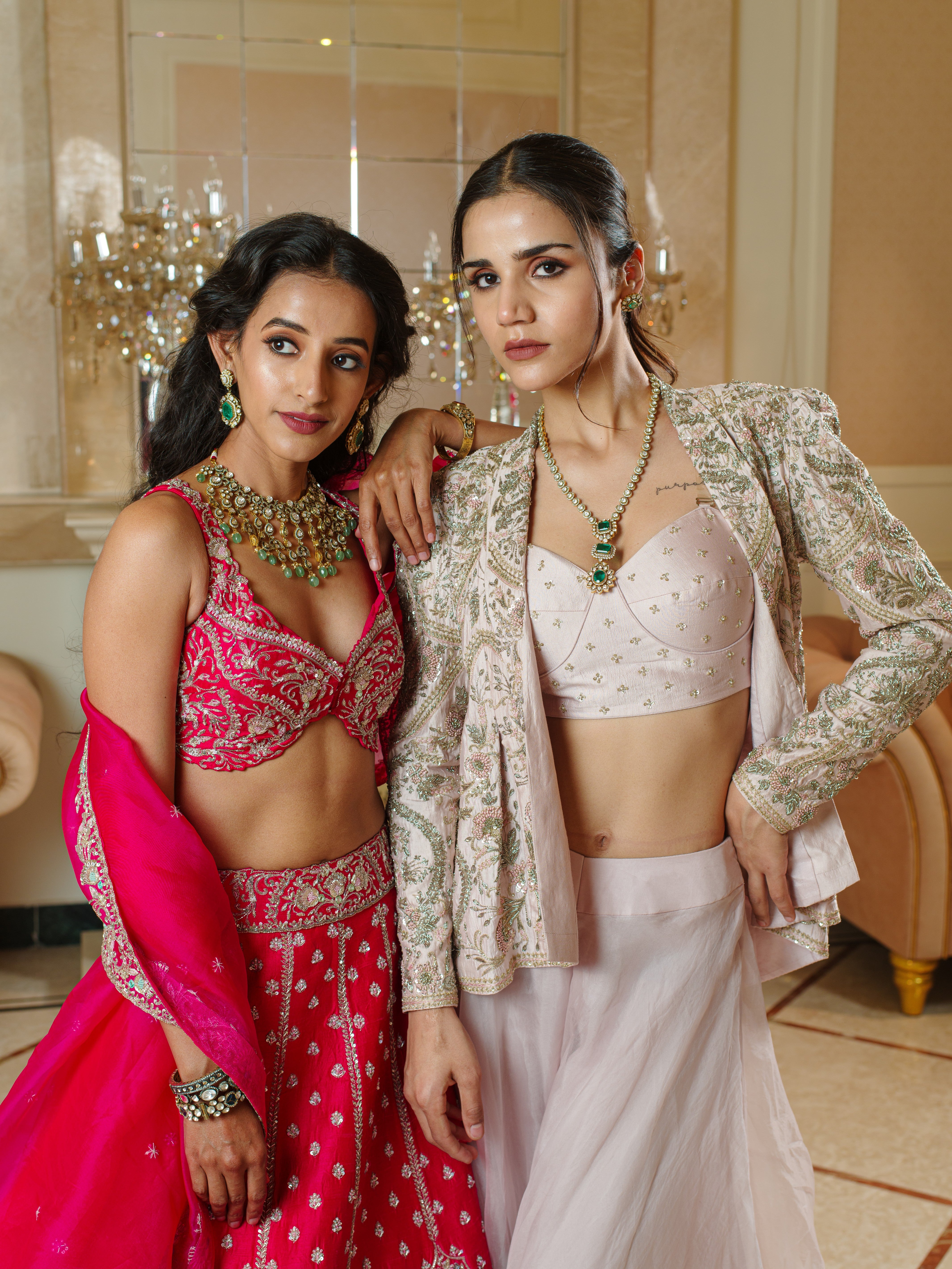 Alabaster Ivory Palazzo Set With embroidered Jacket