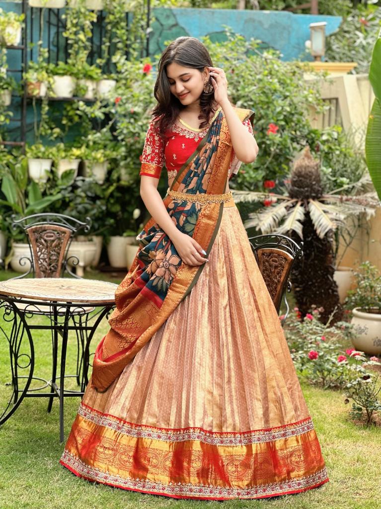 Flourish Red and Gold Pattu lehenga set