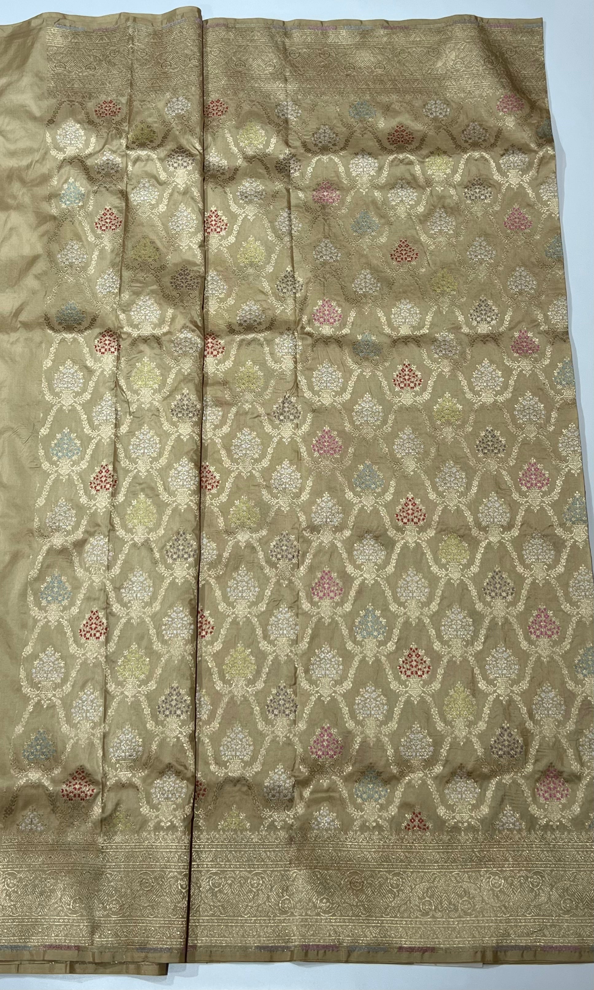 Pale yellow Banarasi saree