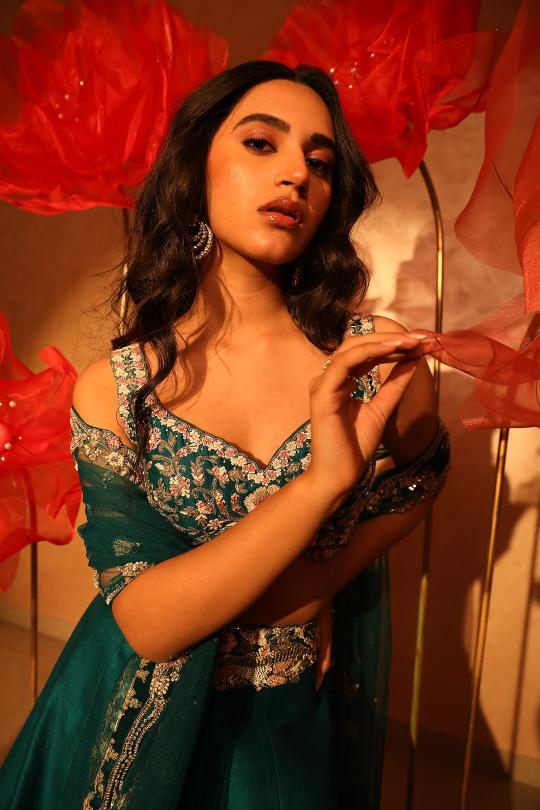 Paradisiacal Peacock Green Embroidered Lehenga