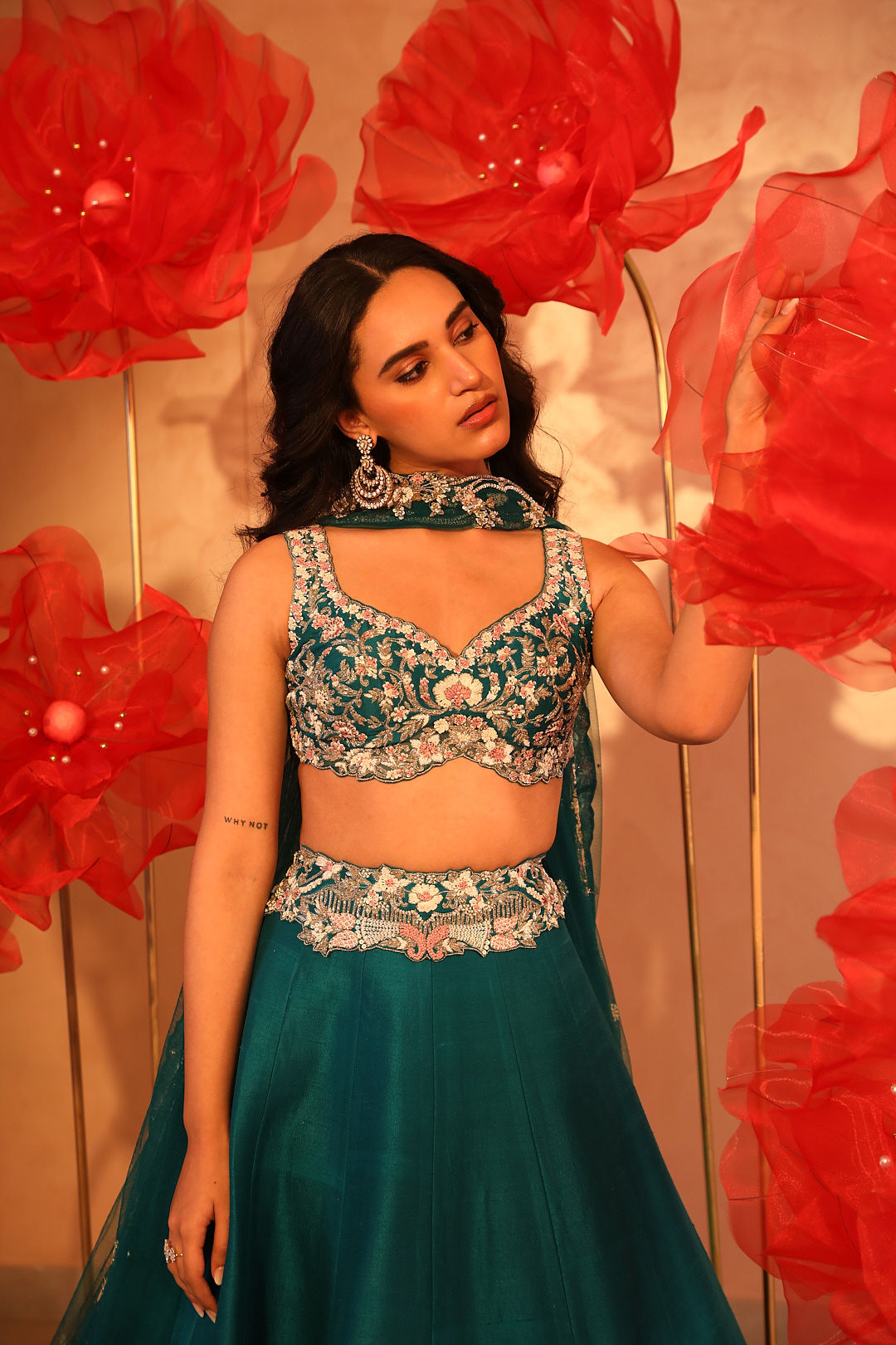 Paradisiacal Peacock Green Embroidered Lehenga Set
