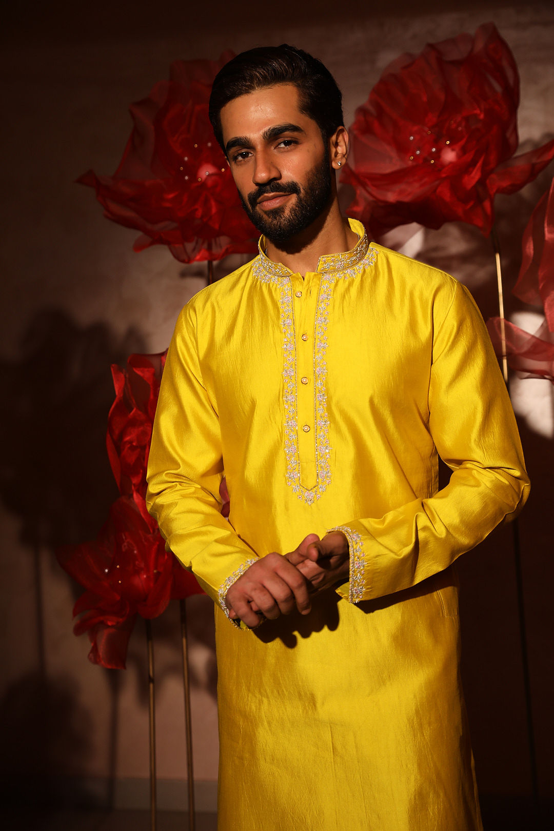 Timid Yellow Embroidered kurta Set