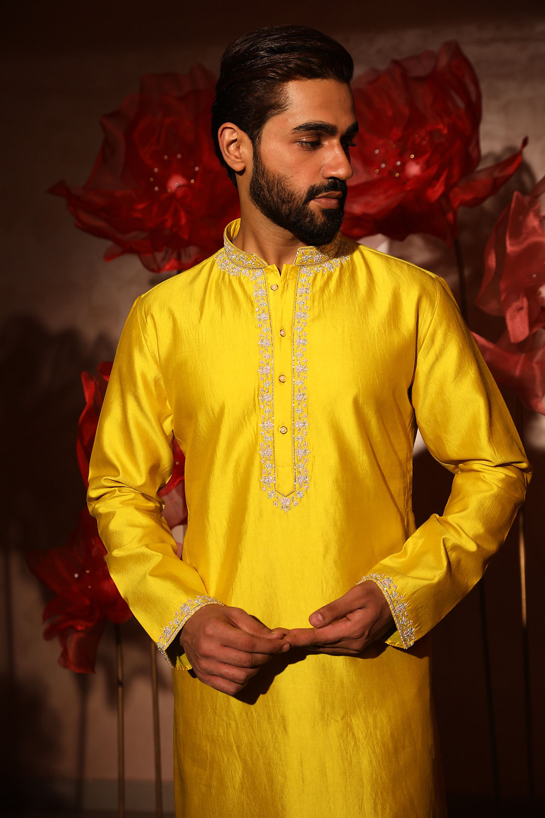 Timid Yellow Embroidered kurta Set