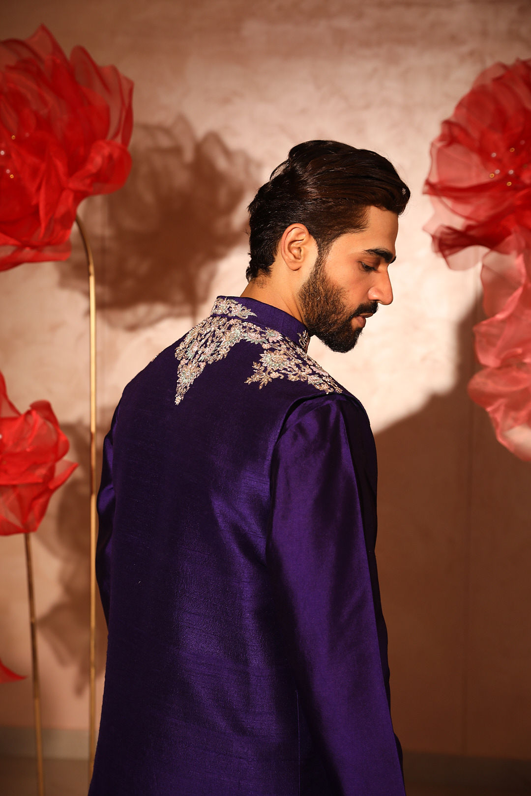 Damson Purple Embroidered Bandi Set