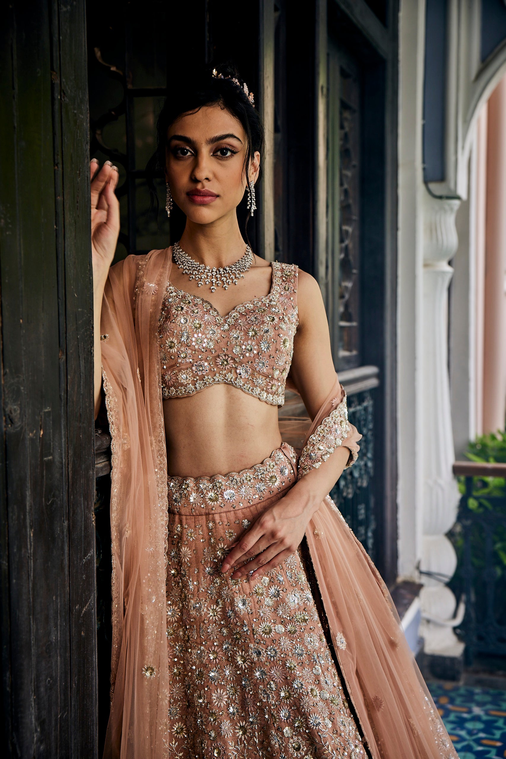 Tyehe Gold tissue lehenga set