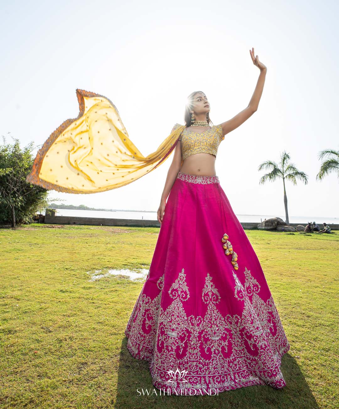 Huanara Pink yellow Lehenga set