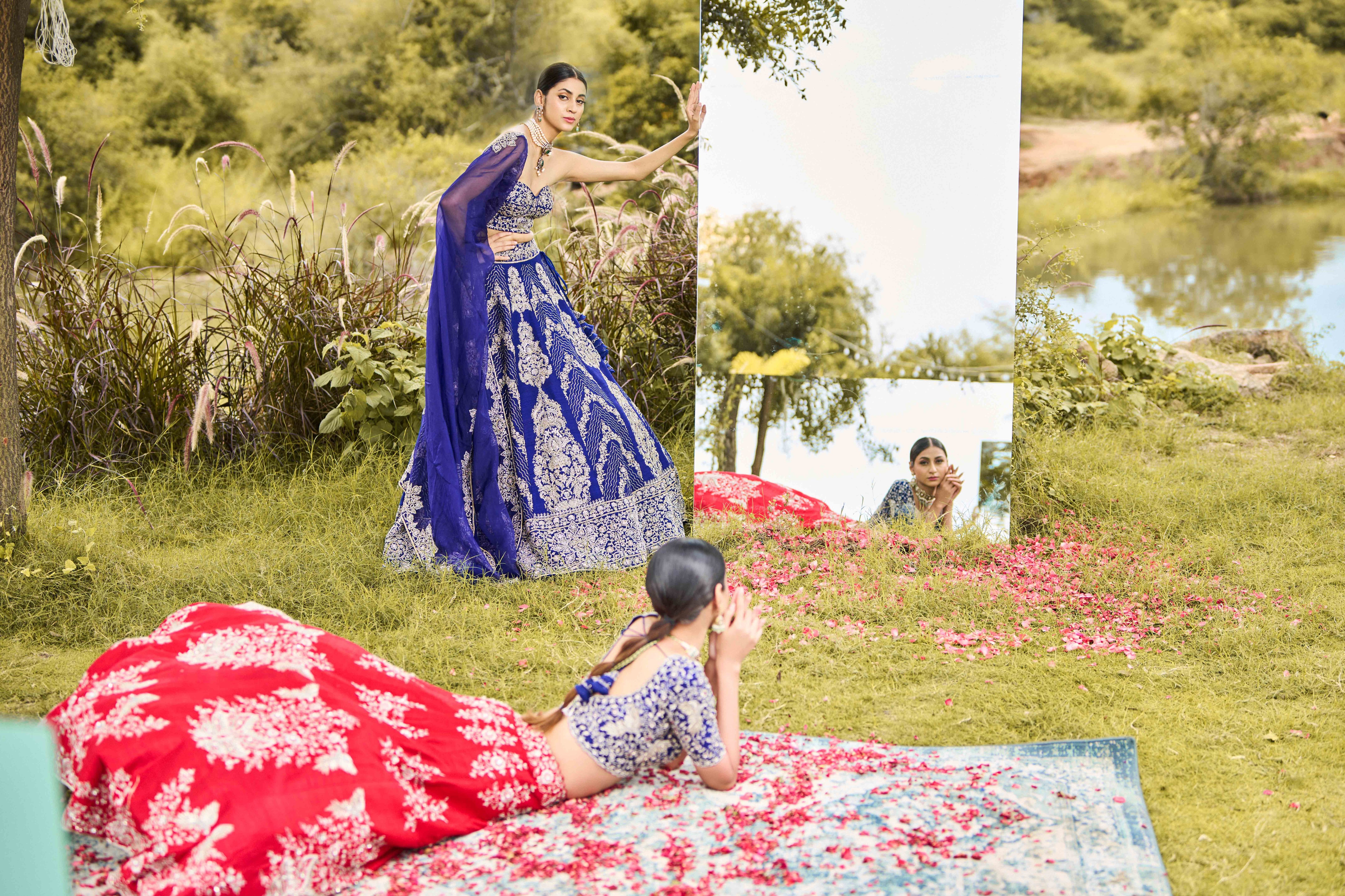 Dewdrop Navy blue corset Lehenga Set