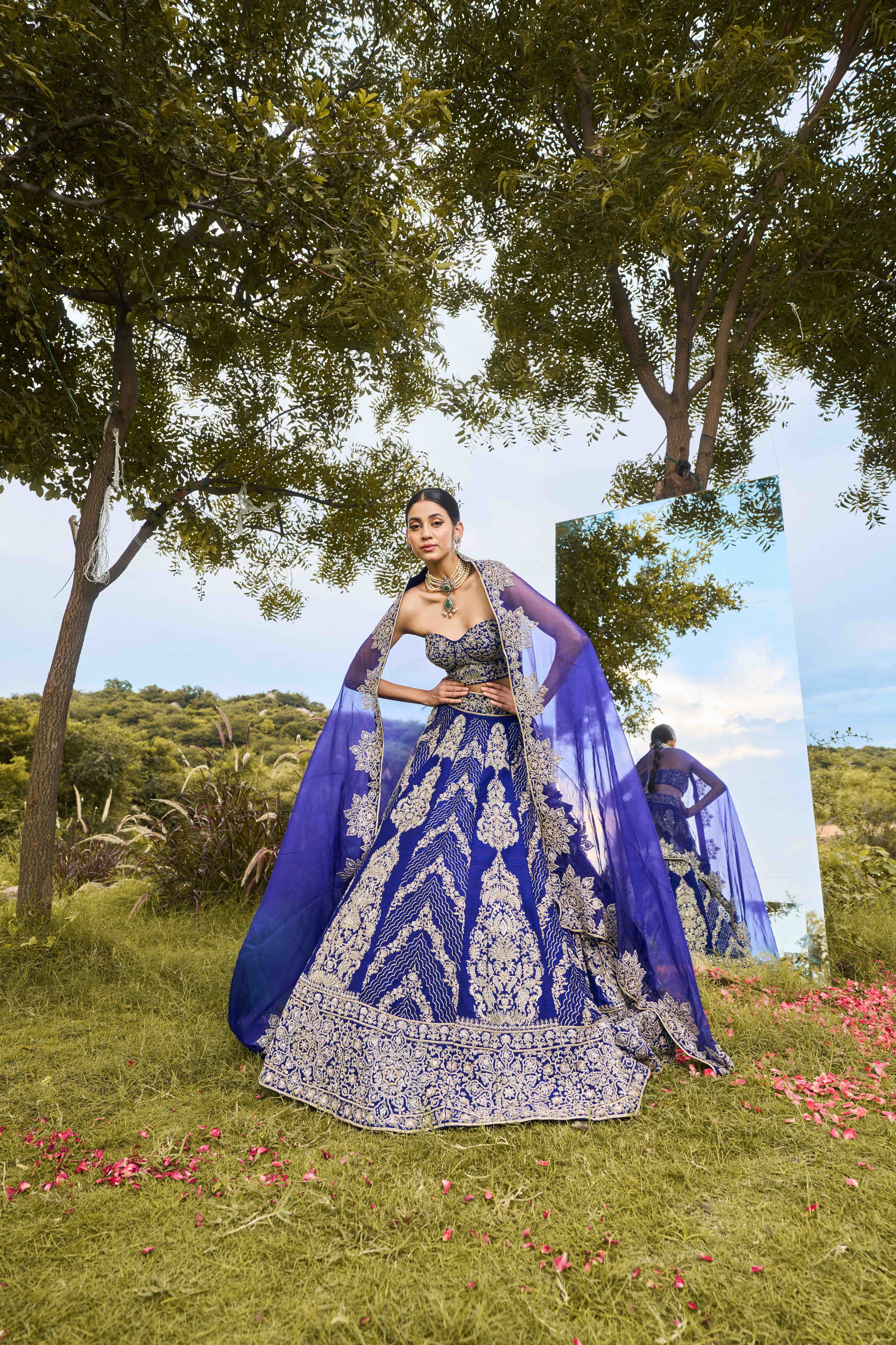 Dewdrop Navy blue corset Lehenga Set