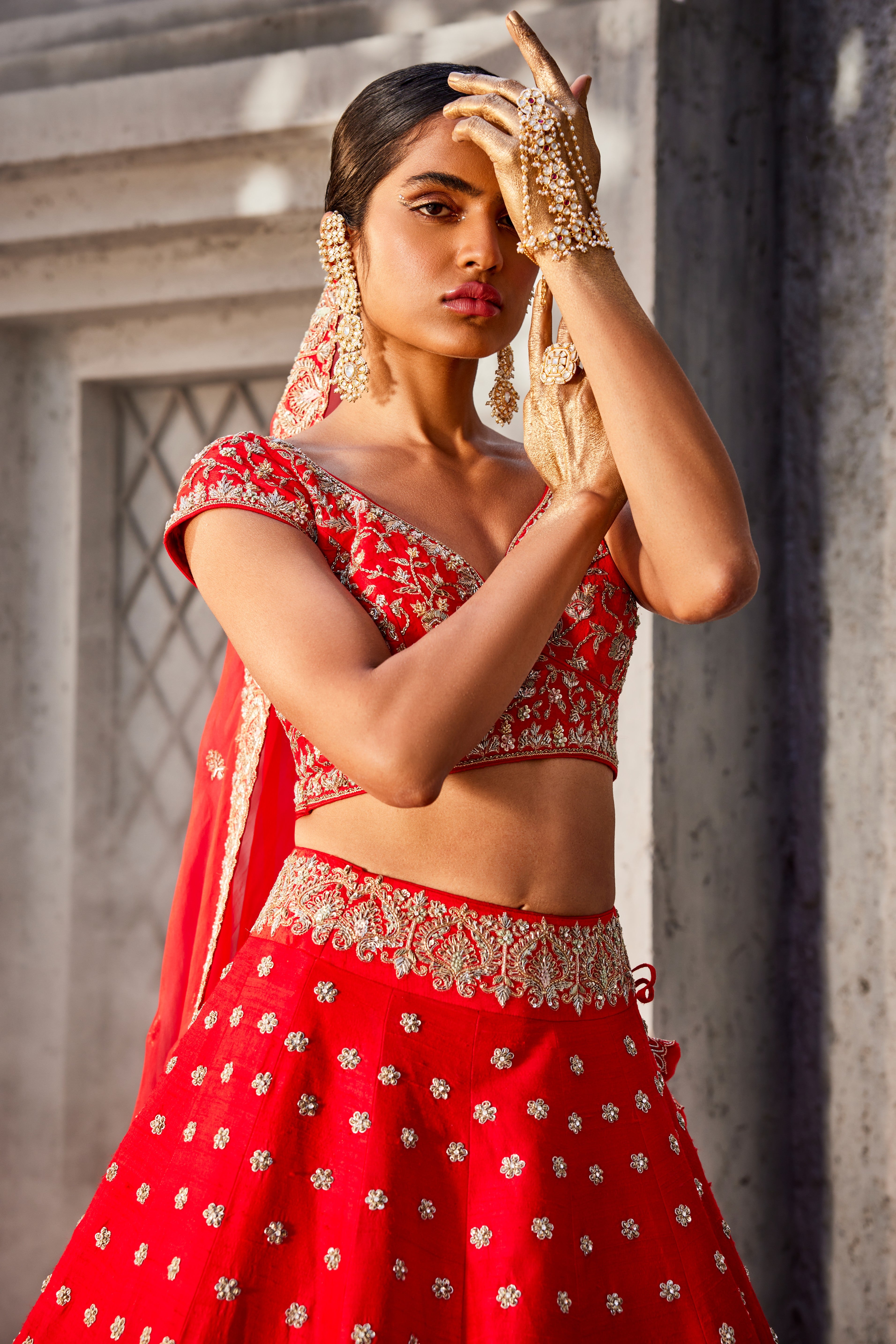 Regal reverie Tomato red lehenga set