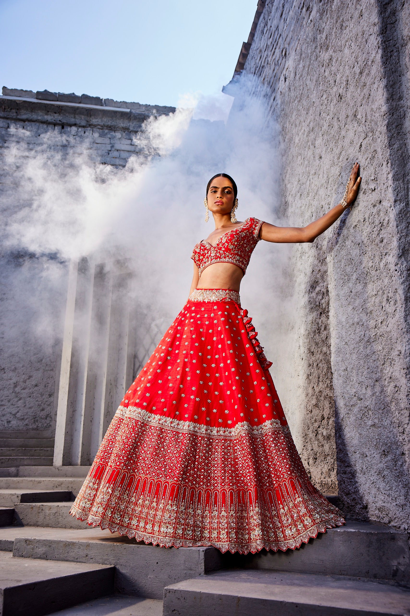 Regal reverie Tomato red lehenga set