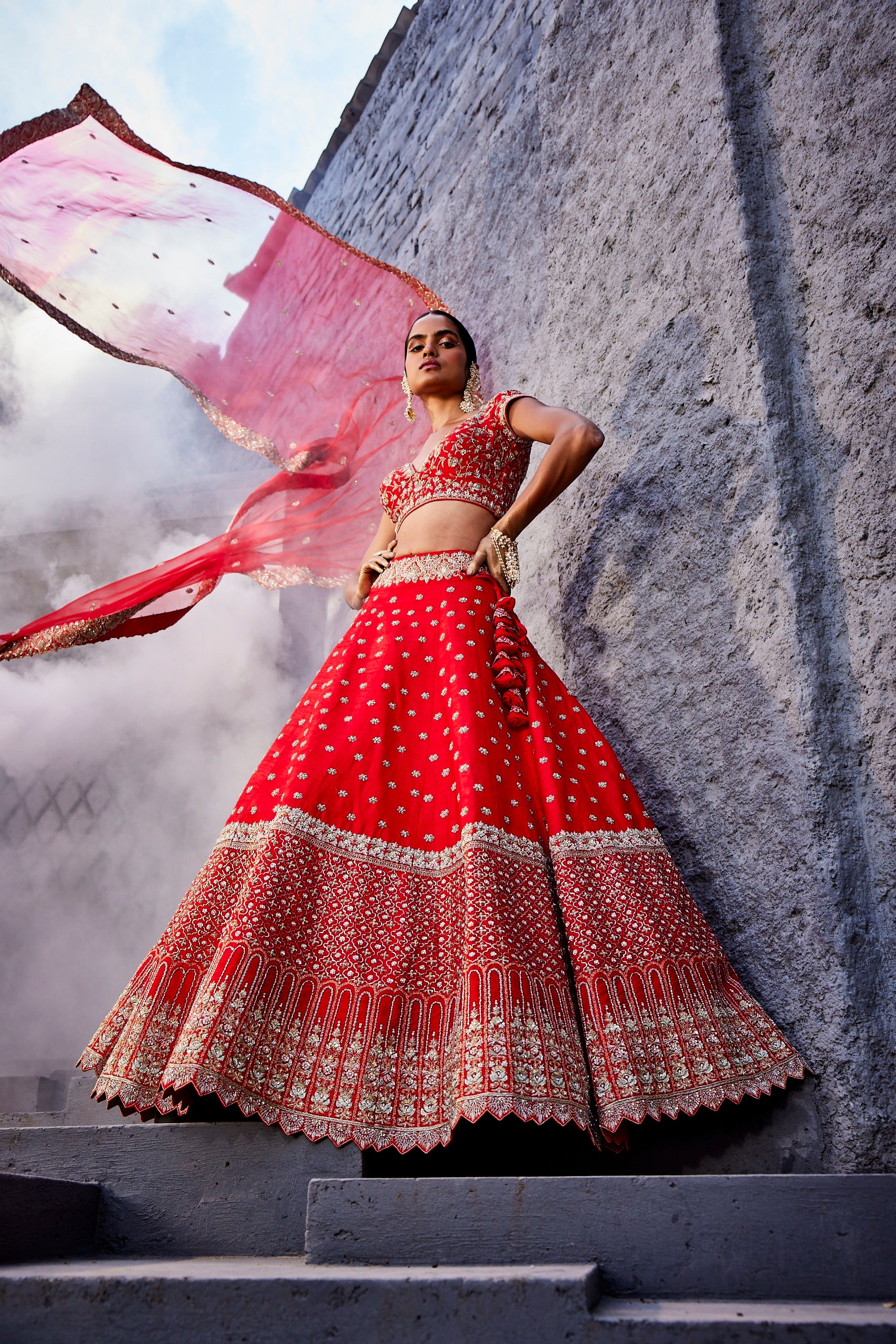 Regal reverie Tomato red lehenga set