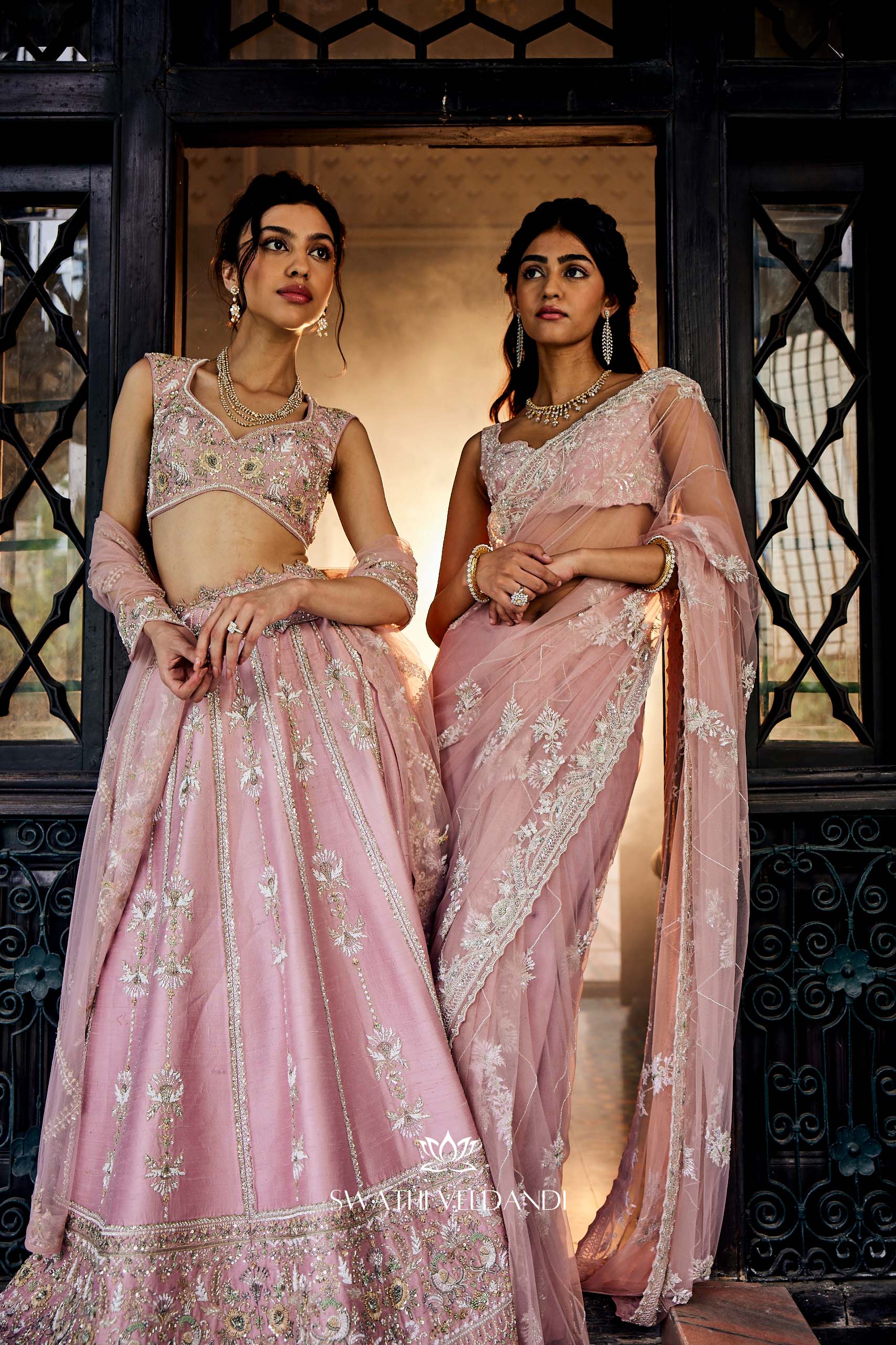 Erato Lemonade pink Net Saree