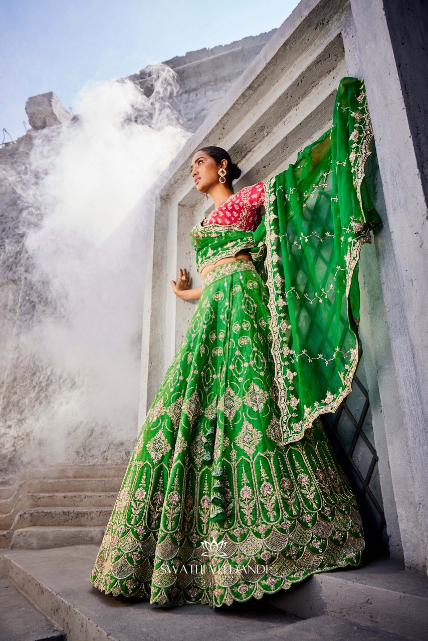 Garden of Dreams Green hot pink lehenga set