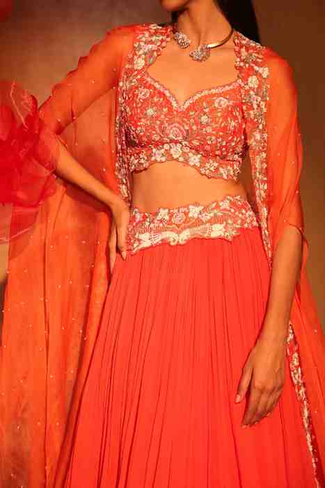 Glamorous Orange Lehenga and Cape Set