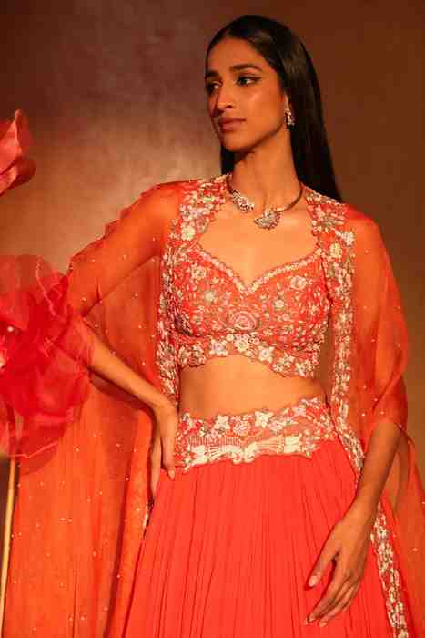 Glamorous Orange Lehenga and Cape Set