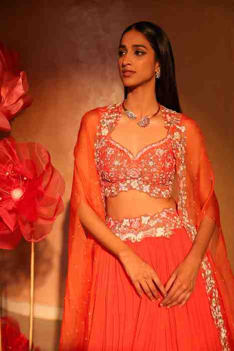 Glamorous Orange Lehenga and Cape Set
