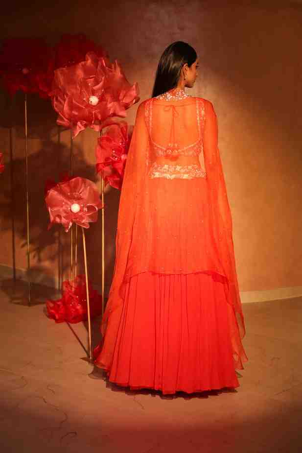 Glamorous Orange Lehenga and Cape Set