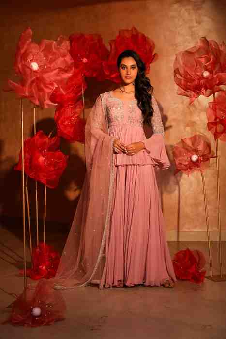 Glamorous Onion Pink Peplum Top and Palazzo Set