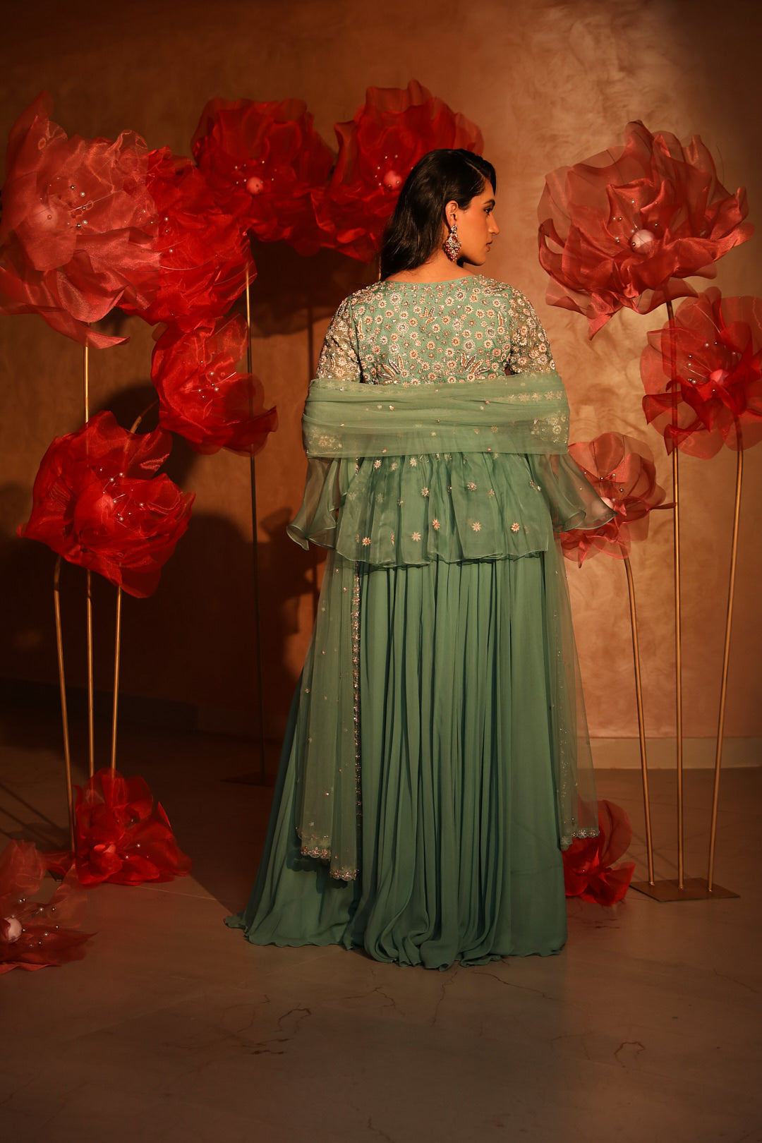 Verdant Agate Green Peplum Top and Palazzo