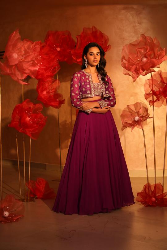 Precious Purple Lehenga Set With embroidered Jacket