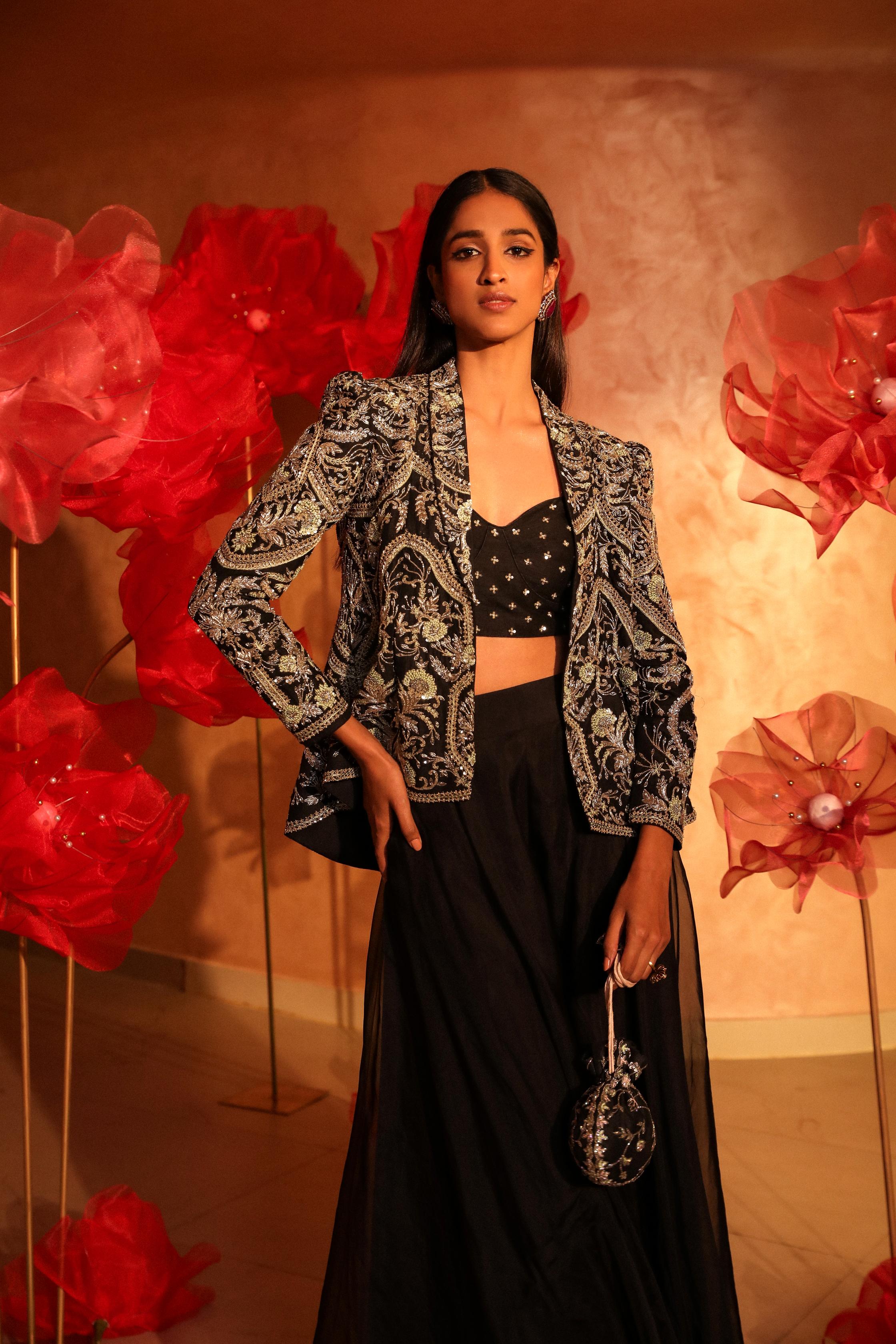 Classy Black Palazzo Set With embroidered Jacket